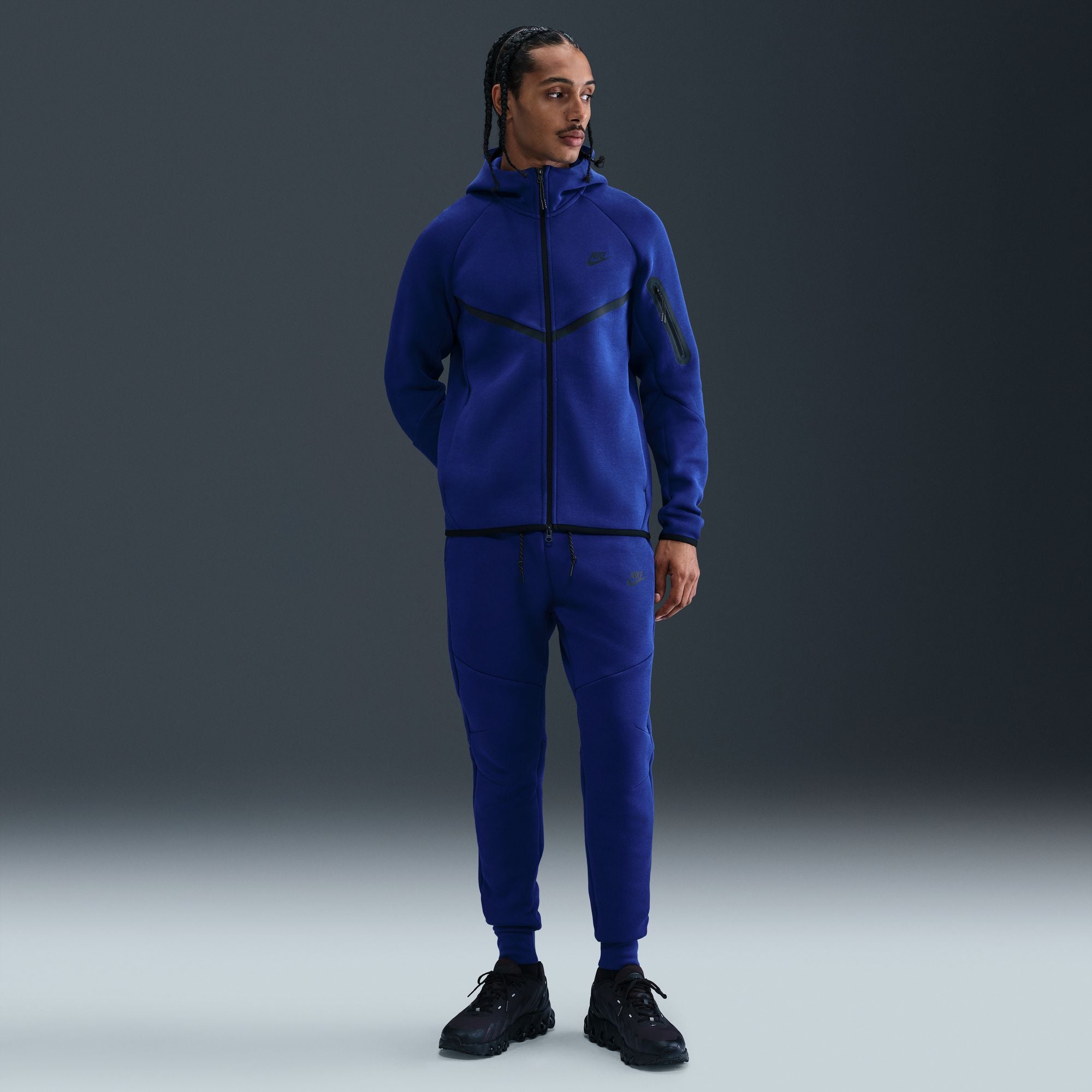 MENS NIKE TECH FLEECE FULL-ZIP WINDRUNNER WARMUP (DEEP ROYAL BLUE/BLACK)