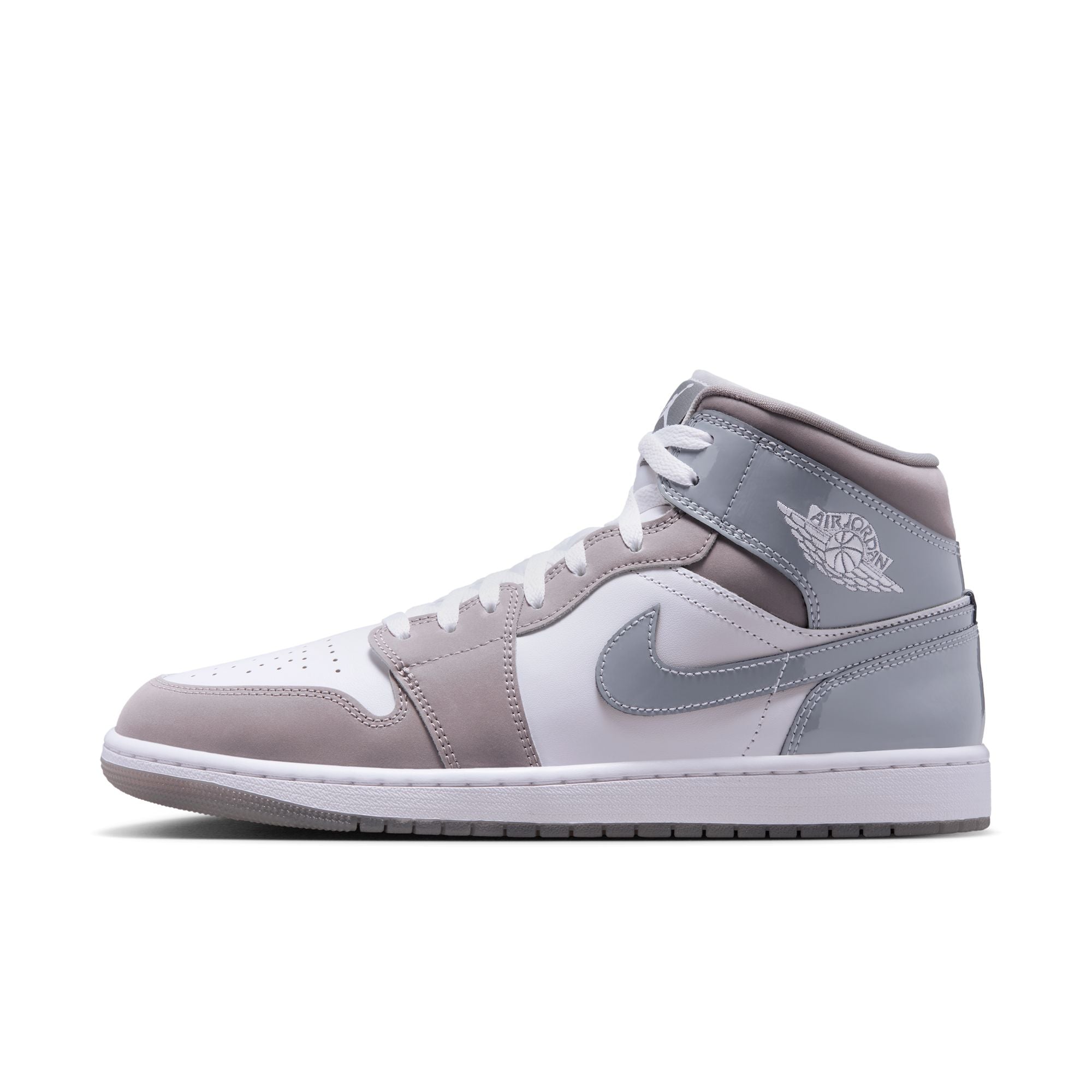 MENS AIR JORDAN 1 MID SE (WHITE/COOL GREY/MEDIUM GREY)