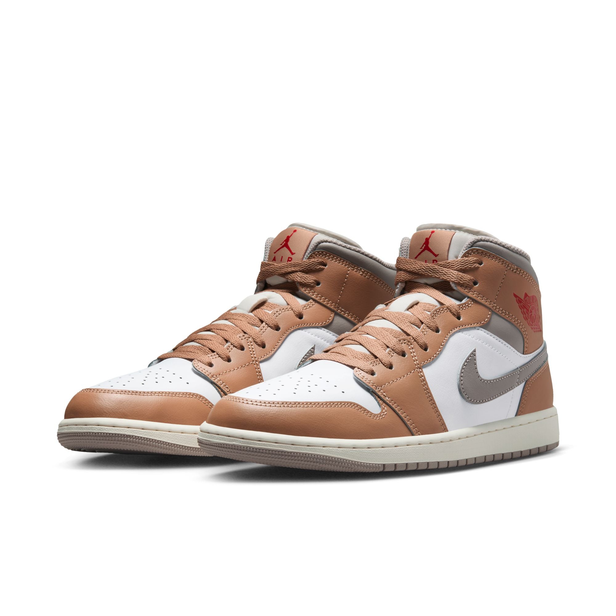 MENS AIR JORDAN 1 MID (HEMP/FIRE RED/WHITE/COLLEGE GREY)