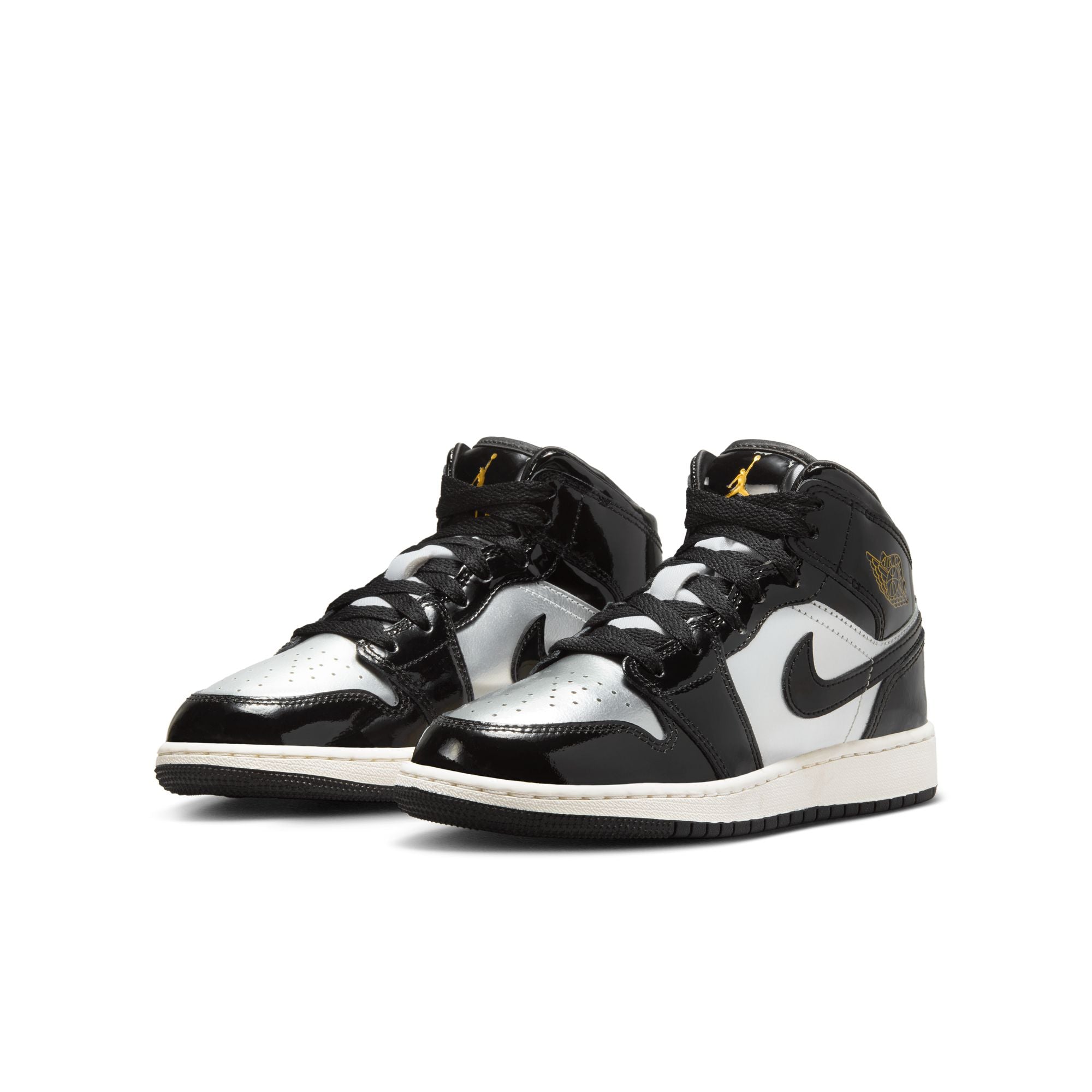 KIDS AIR JORDAN 1 MID SE GS (BLACK/METALLIC GOLD/METALLIC SILVER)