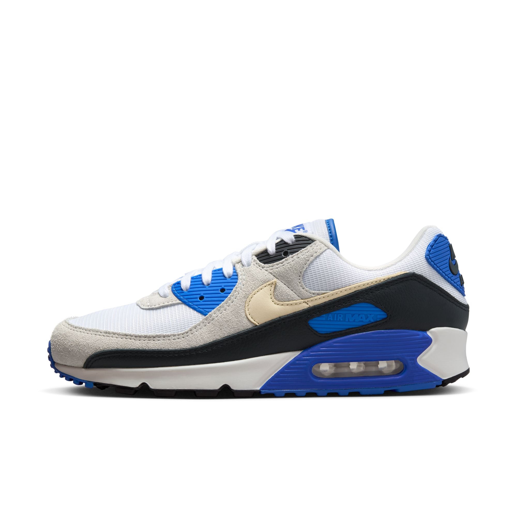 MENS NIKE AIR MAX 90 PREMIUM (WHITE/KHAKI/RACER BLUE/BLACK)