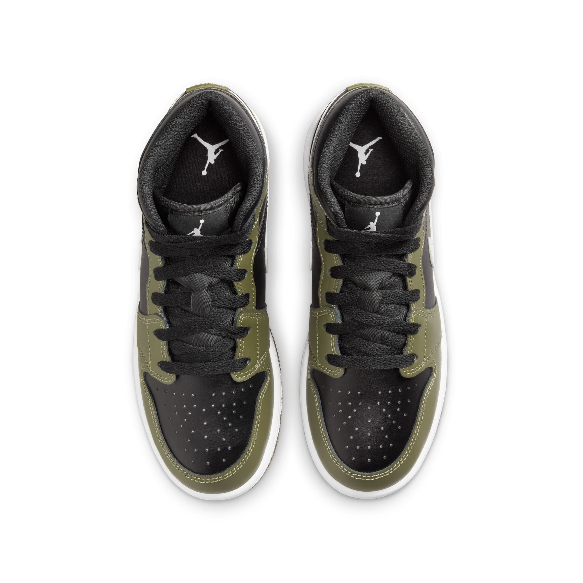 KIDS AIR JORDAN 1 MID GS (BLACK/WHITE/MEDIUM OLIVE)