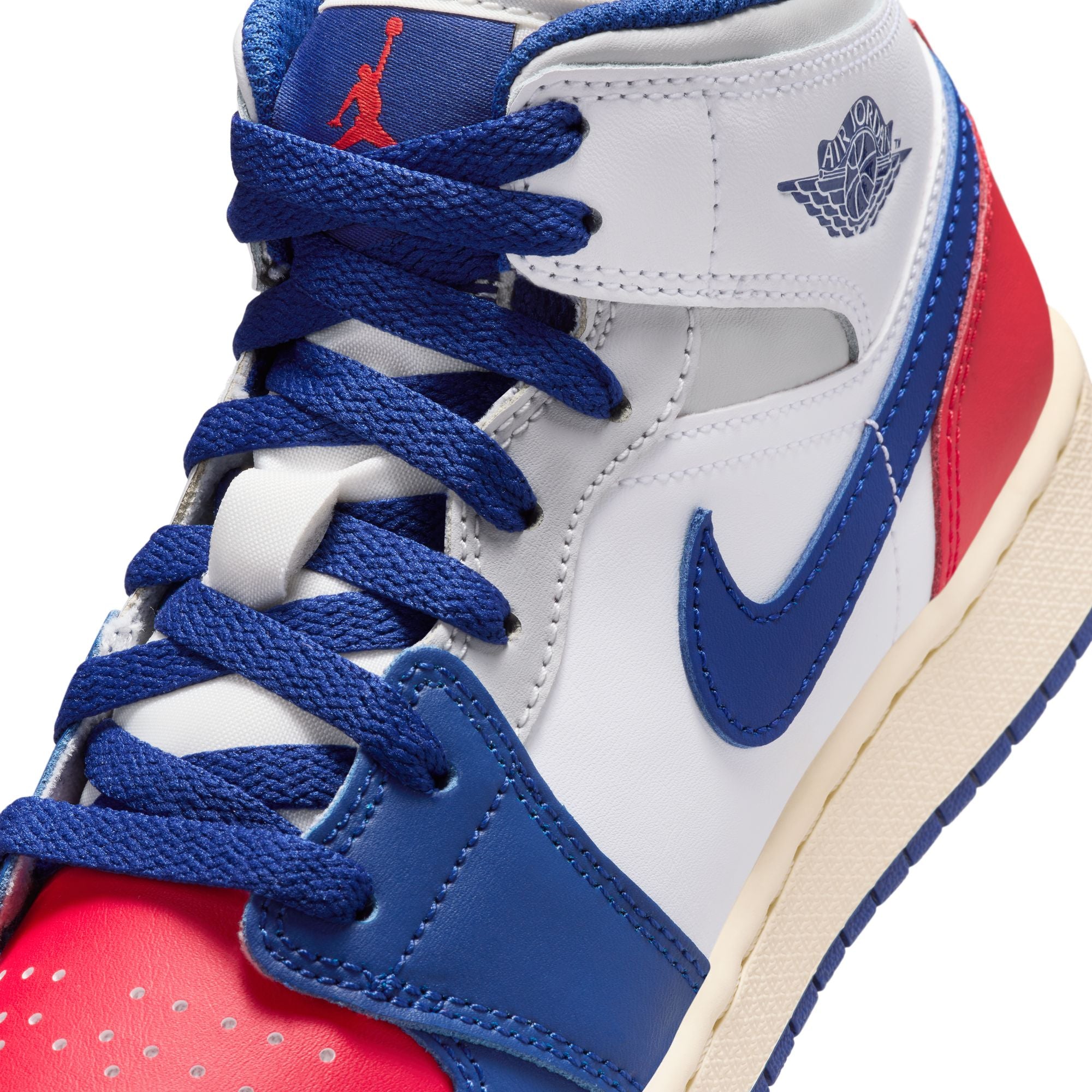 KIDS AIR JORDAN 1 MID GS (WHITE/DEEP ROYAL BLUE/UNIVERSITY RED)