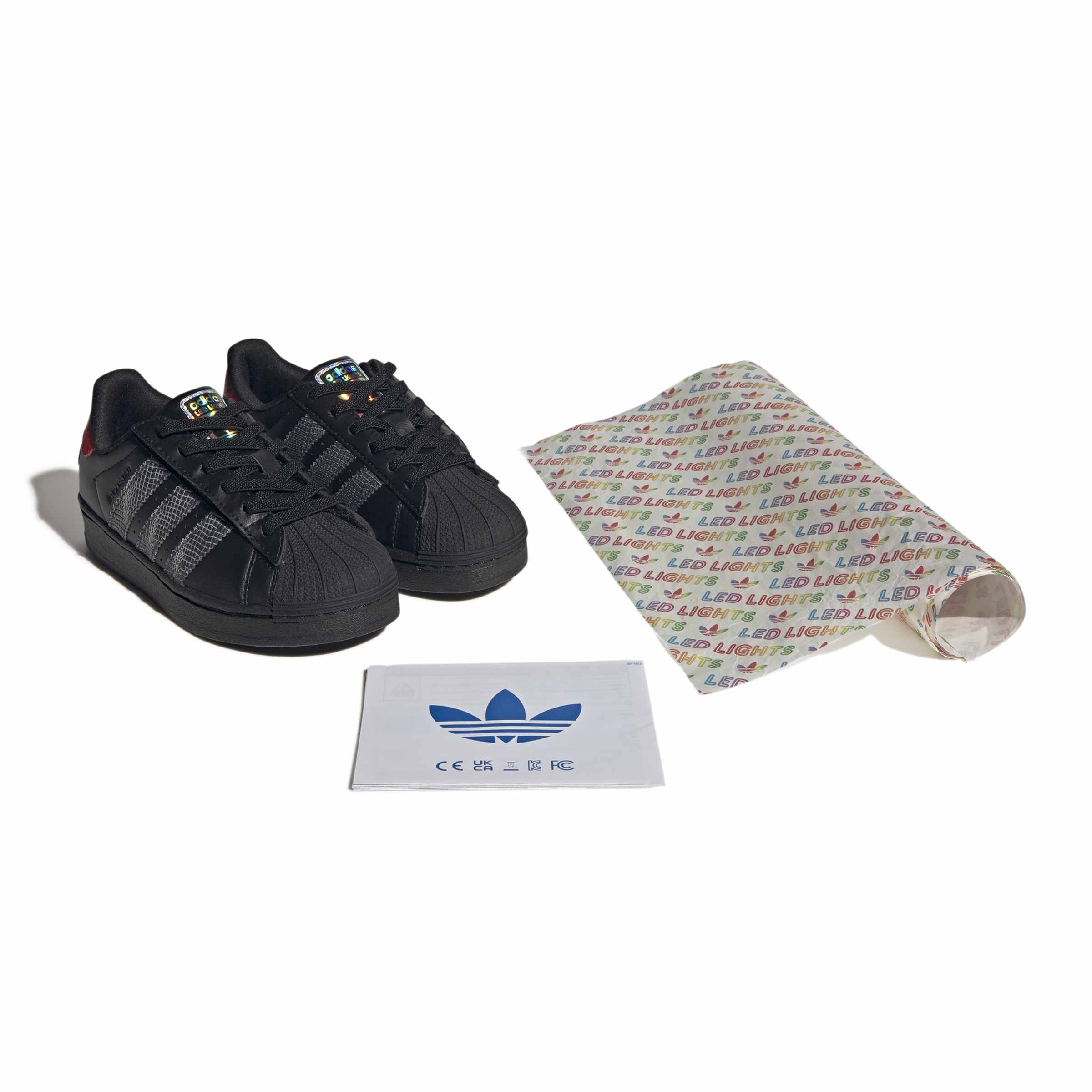 KIDS ADIDAS SUPERSTAR LED LIGHTS COMFORT CLOSURE ELASTIC LACE C (CORE BLACK / CORE BLACK / RED)