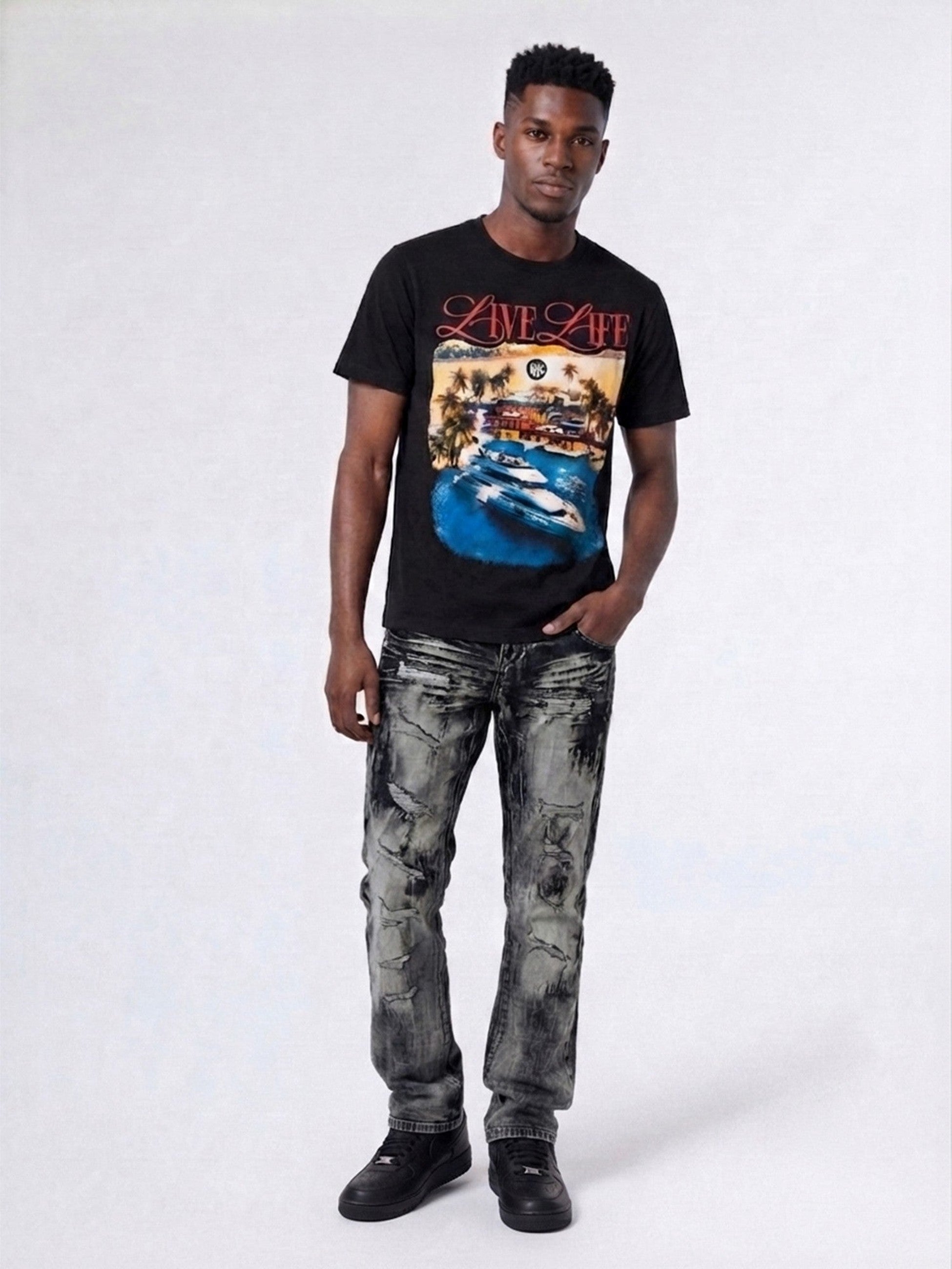 MENS MAKOBI SERGIO STRAIGHT FIT JEAN (BLACK)