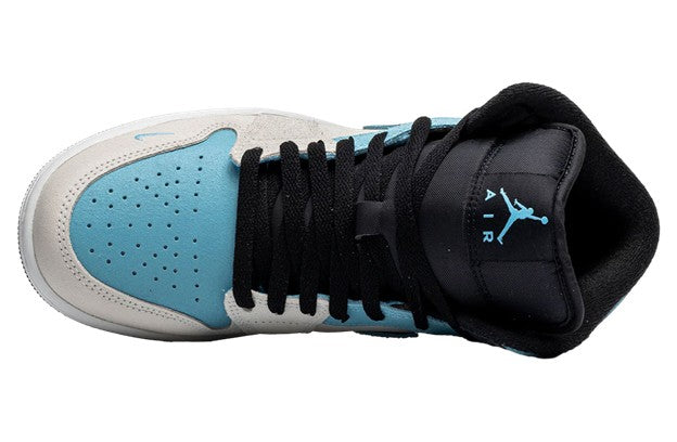 MENS AIR JORDAN 1 MID SE (SUMMIT WHITE/BLUE CHILL/BLACK)
