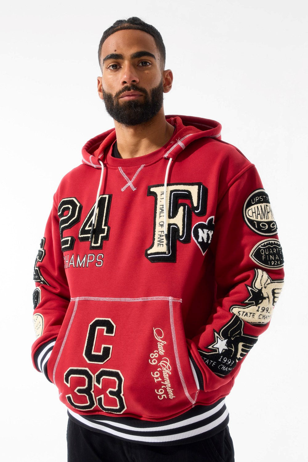 MENS JORDAN CRAIG HALL OF FAME PULLOVER HOODIE (DEEP RED)