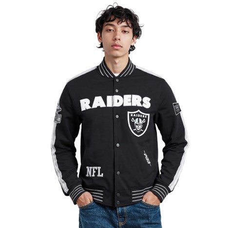 MENS PRO STANDARD LAS VEGAS RAIDERS PRO GAME DAY M DBL KNIT JACKET (BLACK/SILVER/WHITE)