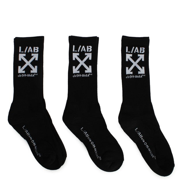 L/AB CLAMP ARROWS MID CALF CREW SOCKS - 3 PACK (BLACK)