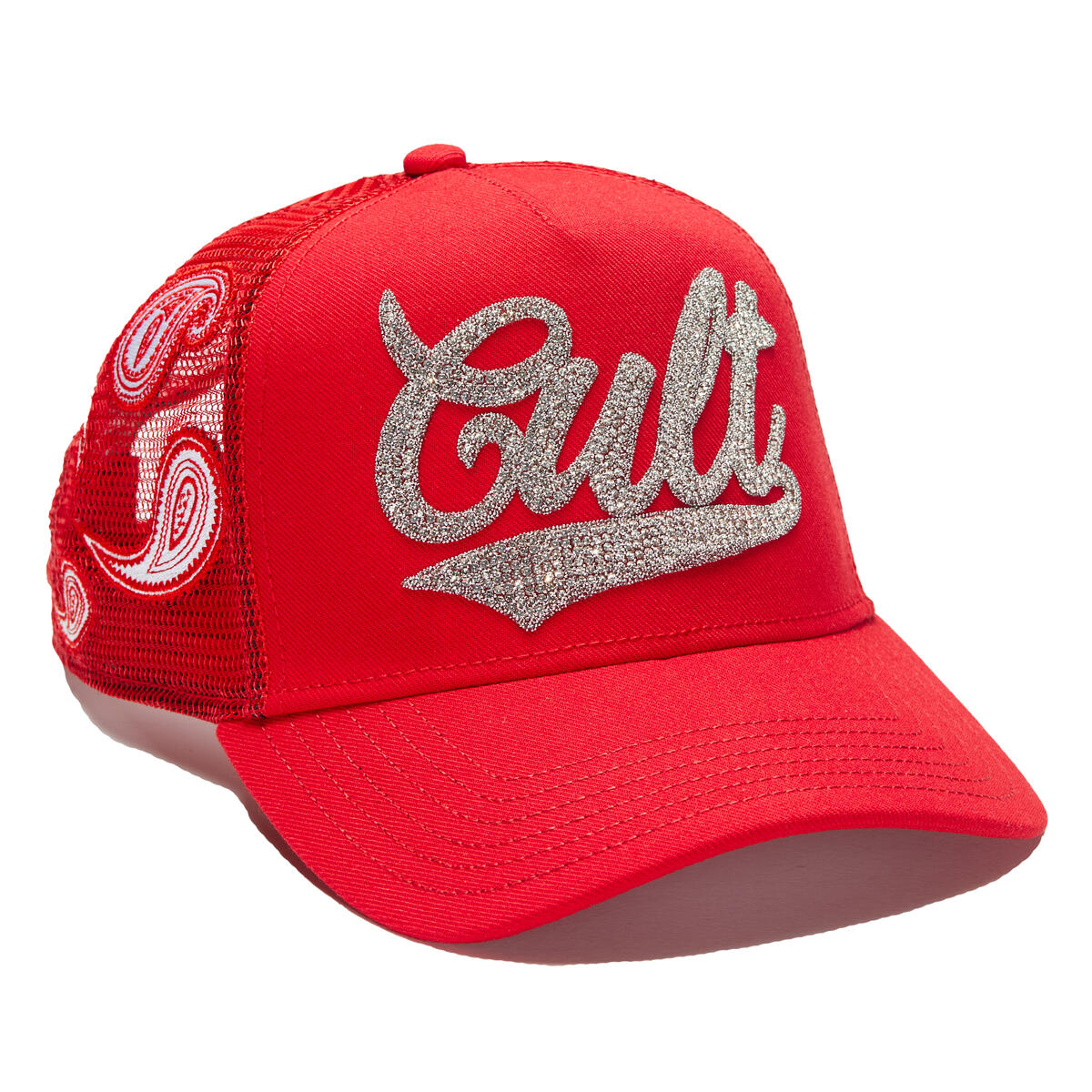 MENS CULT PAISLEY SHIMUCHAN LOGO MESH BACK TRUCKER HAT (RED)