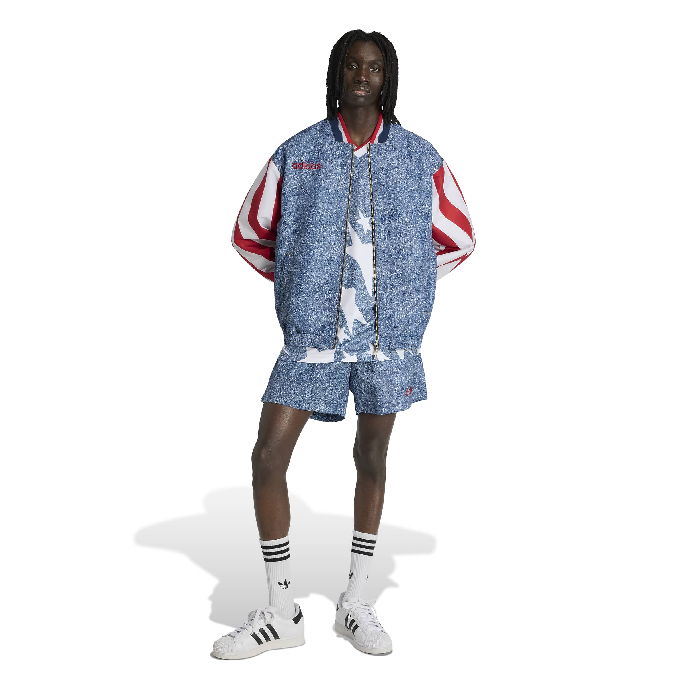 MENS ADIDAS DENIM GRAPHIC TRACK TOP (WHITE / DARK BLUE)