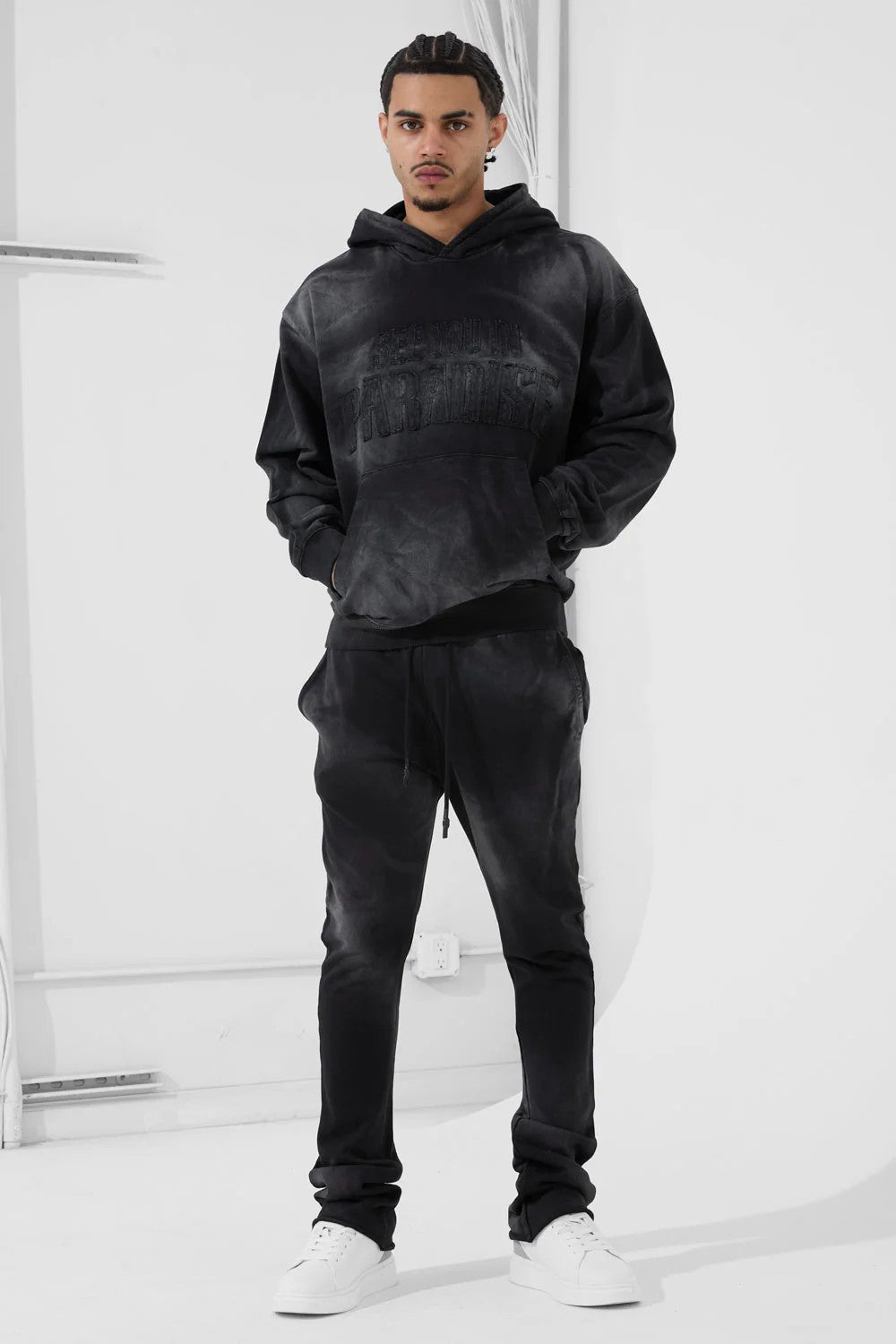 MENS JORDAN CRAIG OASIS WASHED PULLOVER HOODIE (BLACK SHADOW)