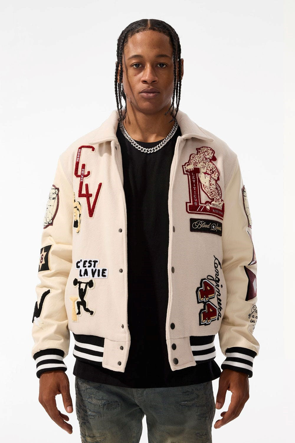 MENS JORDAN CRAIG CARPE DIEM VARSITY JACKET (BONE)