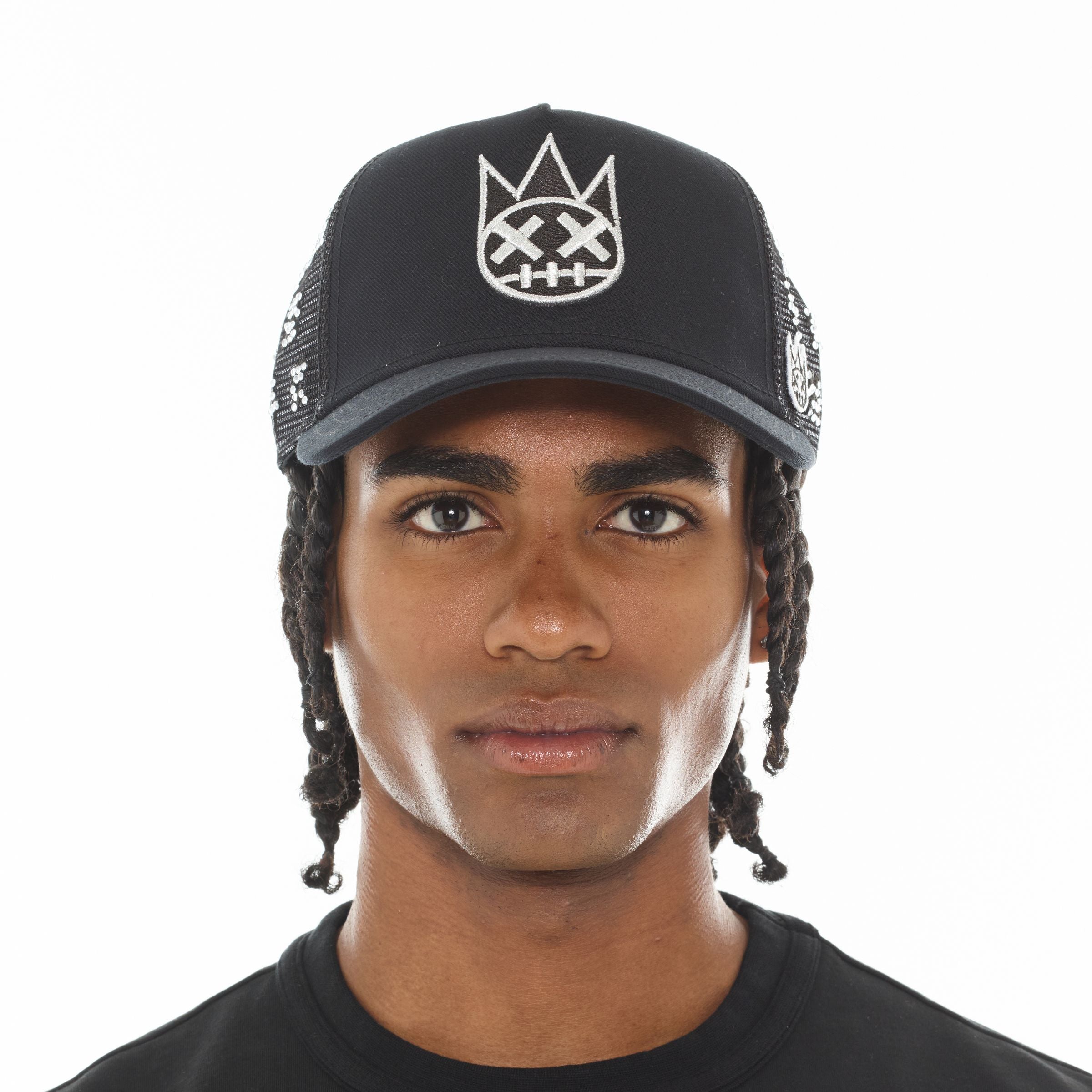 CULT REPEAT PATTERN WITH CRYSTALS HAT (BLACK)