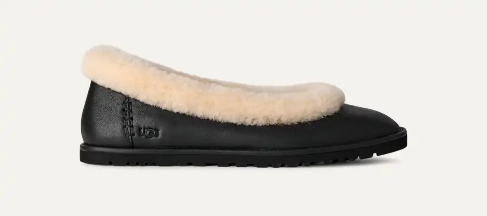 WOMENS UGG ZORA LEATHER BALLET FLAT (BLACK)