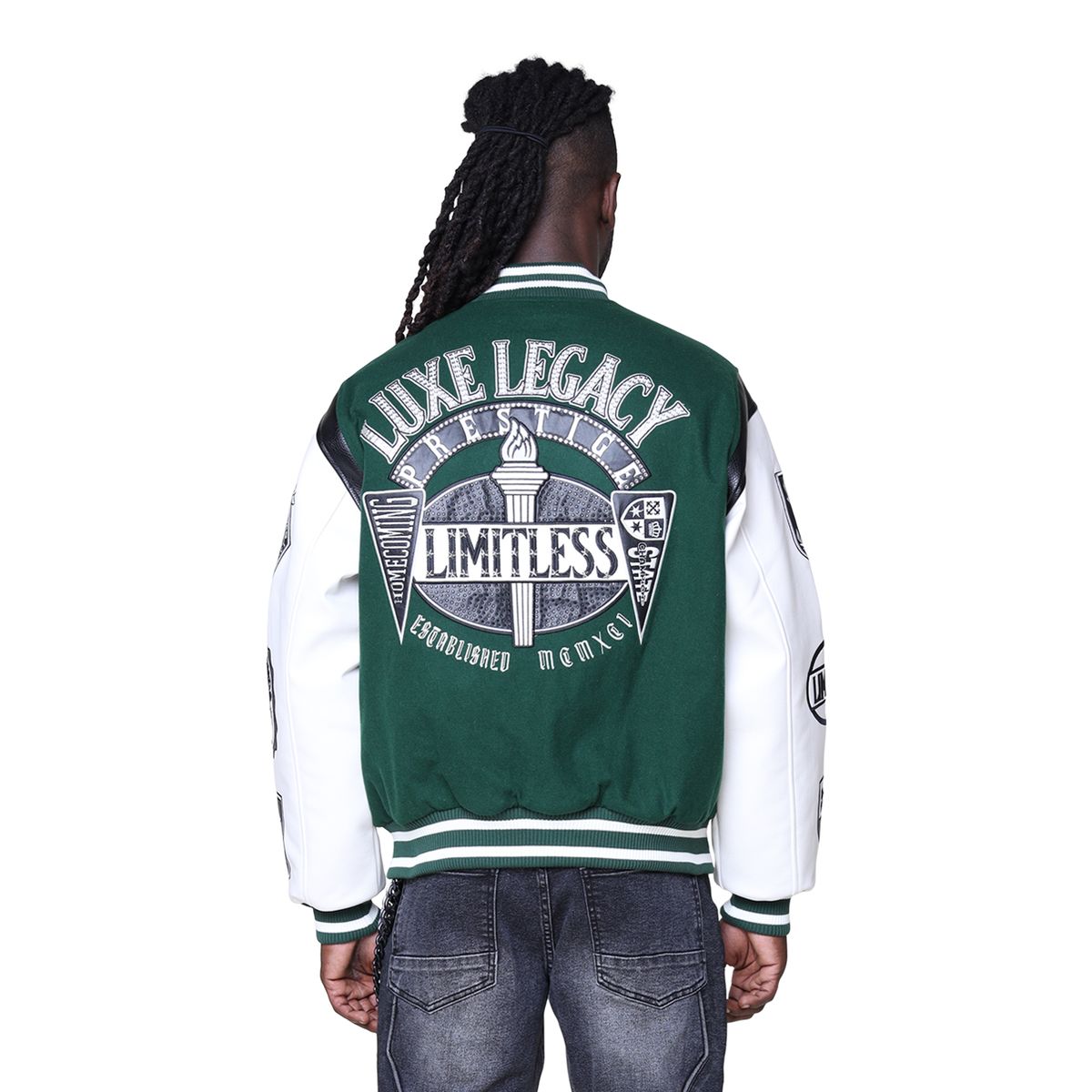 MENS SMOKE RISE LUXE LEGACY WOOL VARSITY JACKET (HUNTER)