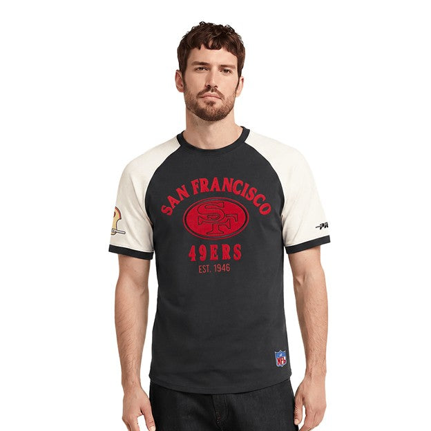 MENS PRO STANDARD SAN FRANCISCO 49ERS FIRST TEAM RAGLAN TEE (EGGSHELL/ BLACK)