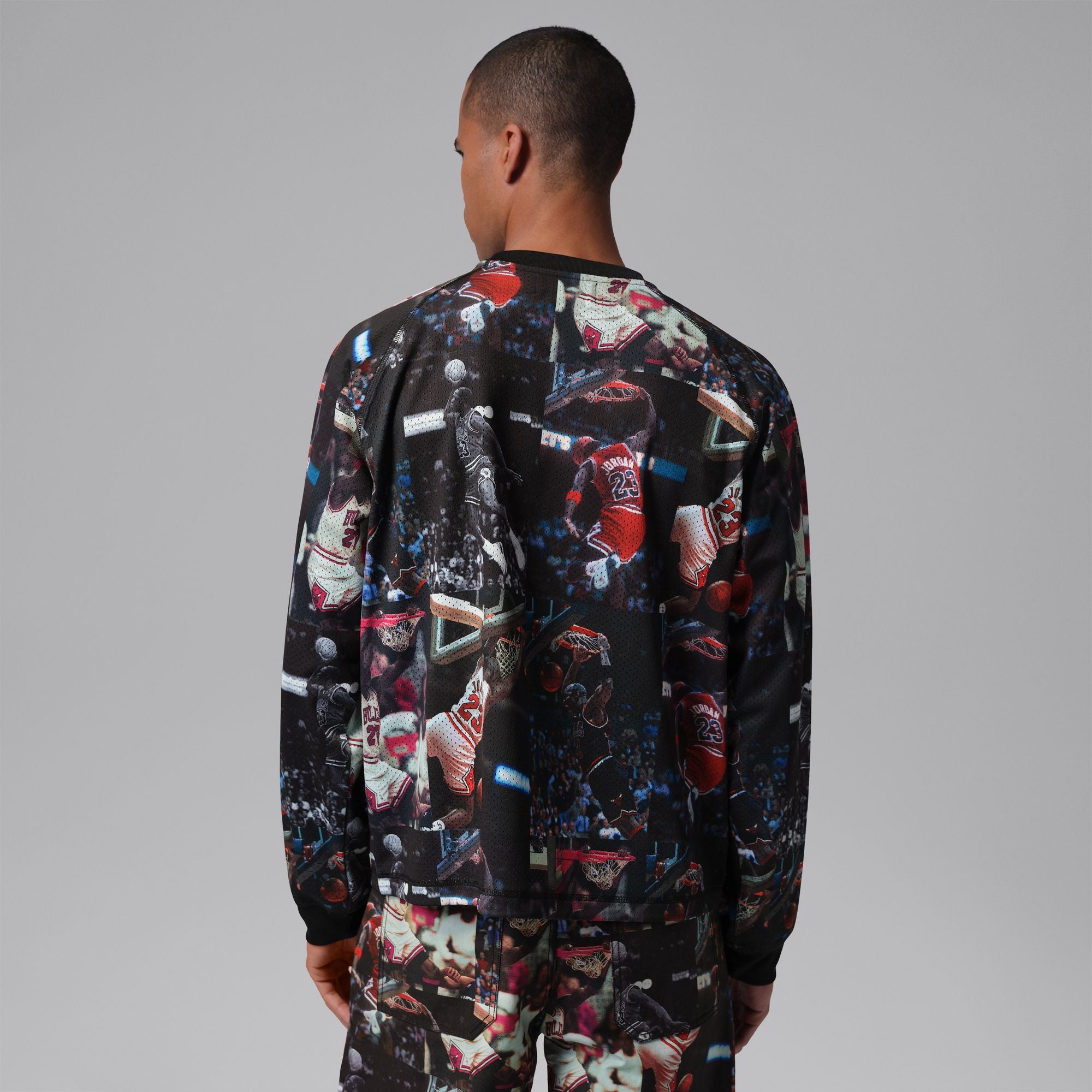 MENS JORDAN FLT AOP LS JERSEY SHIRT (BLACK/WHITE)