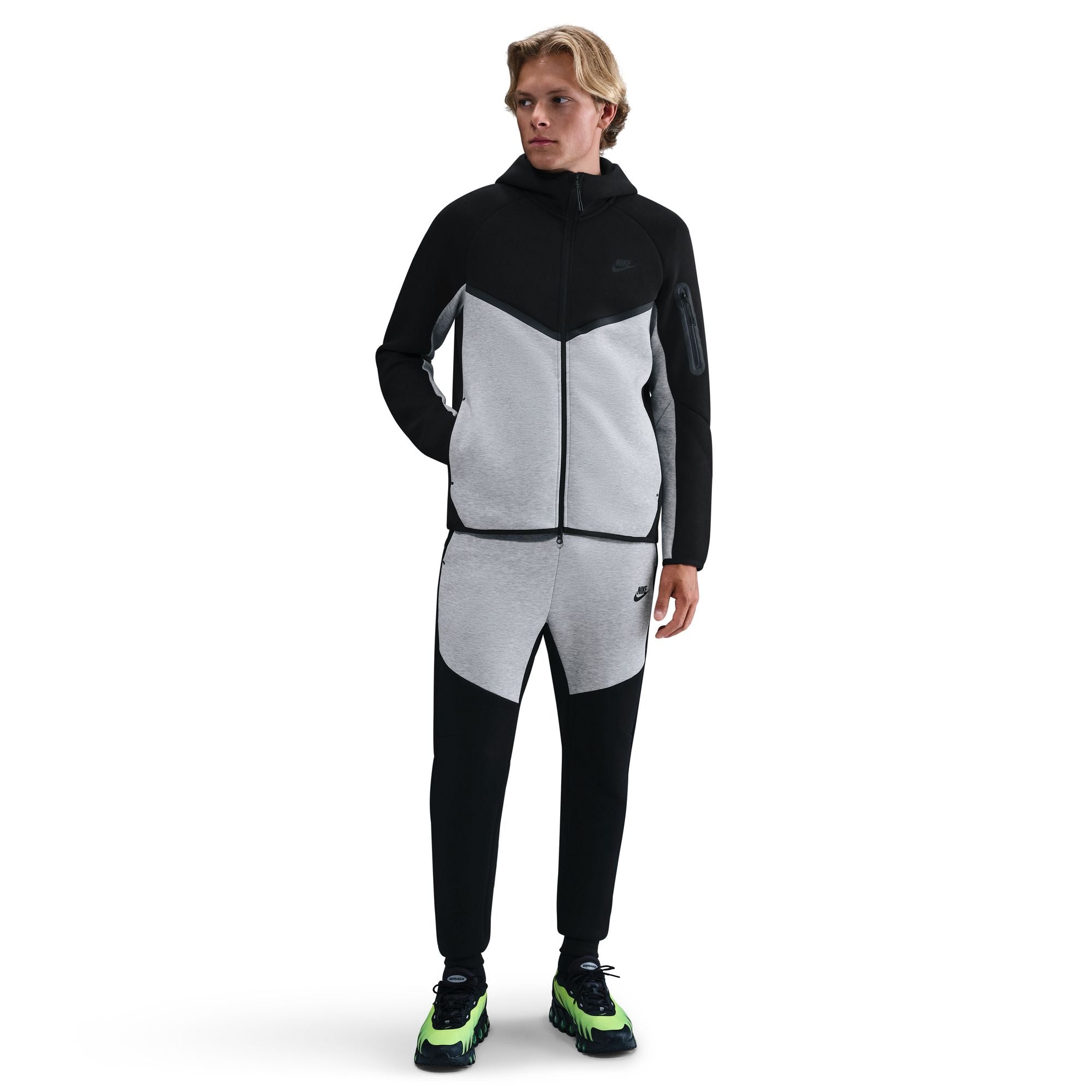 MENS NIKE TECH FLEECE FULL-ZIP WINDRUNNER WARMUP (BLACK/DARK GREY HEATHER)