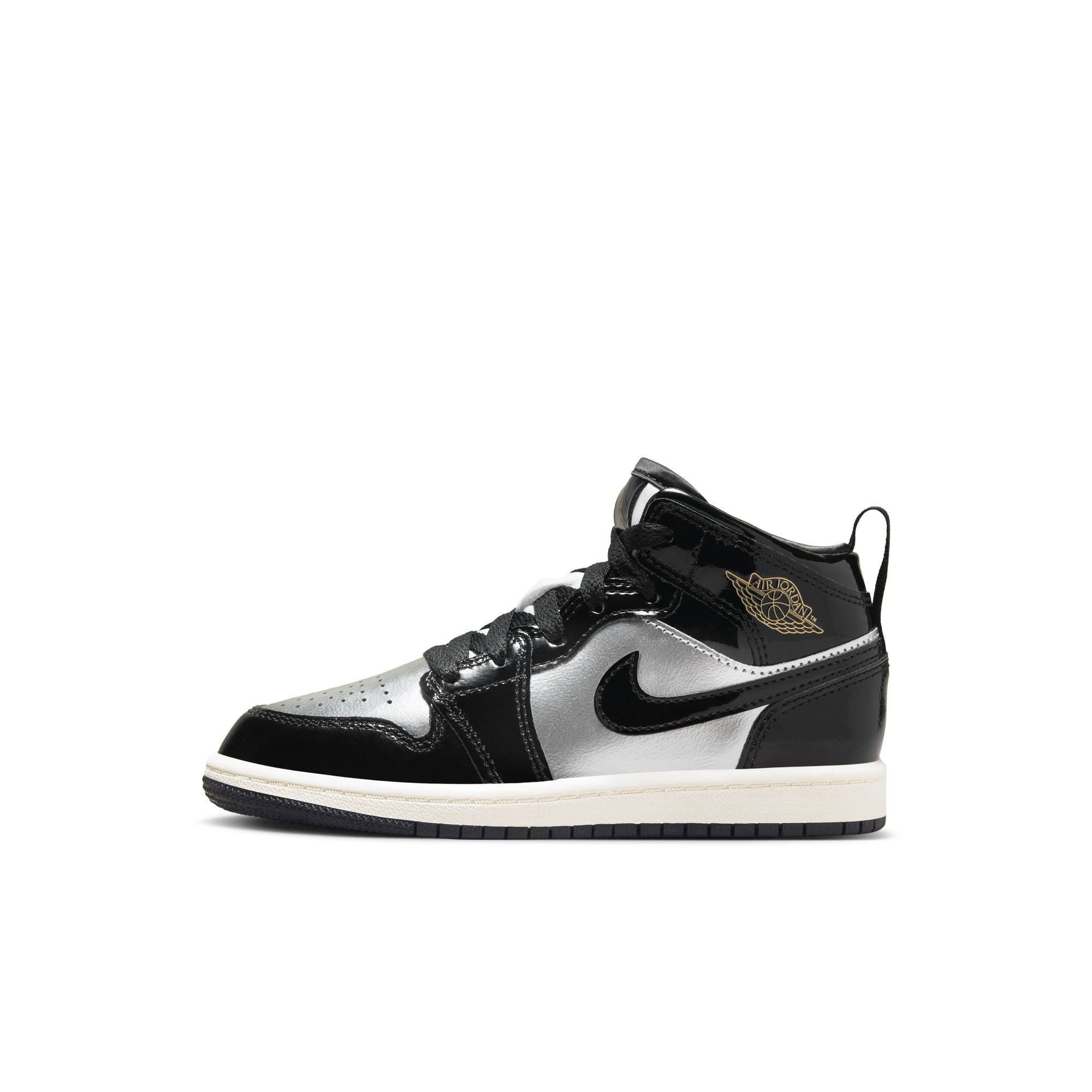 KIDS JORDAN 1 MID SE PS (BLACK/METALLIC GOLD/METALLIC SILVER)