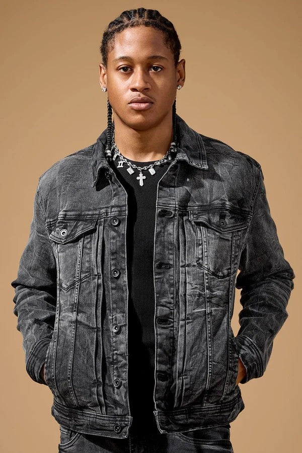 MENS JORDAN CRAIG FOUNDRY DENIM TRUCKER JACKET (BLACK ICE)