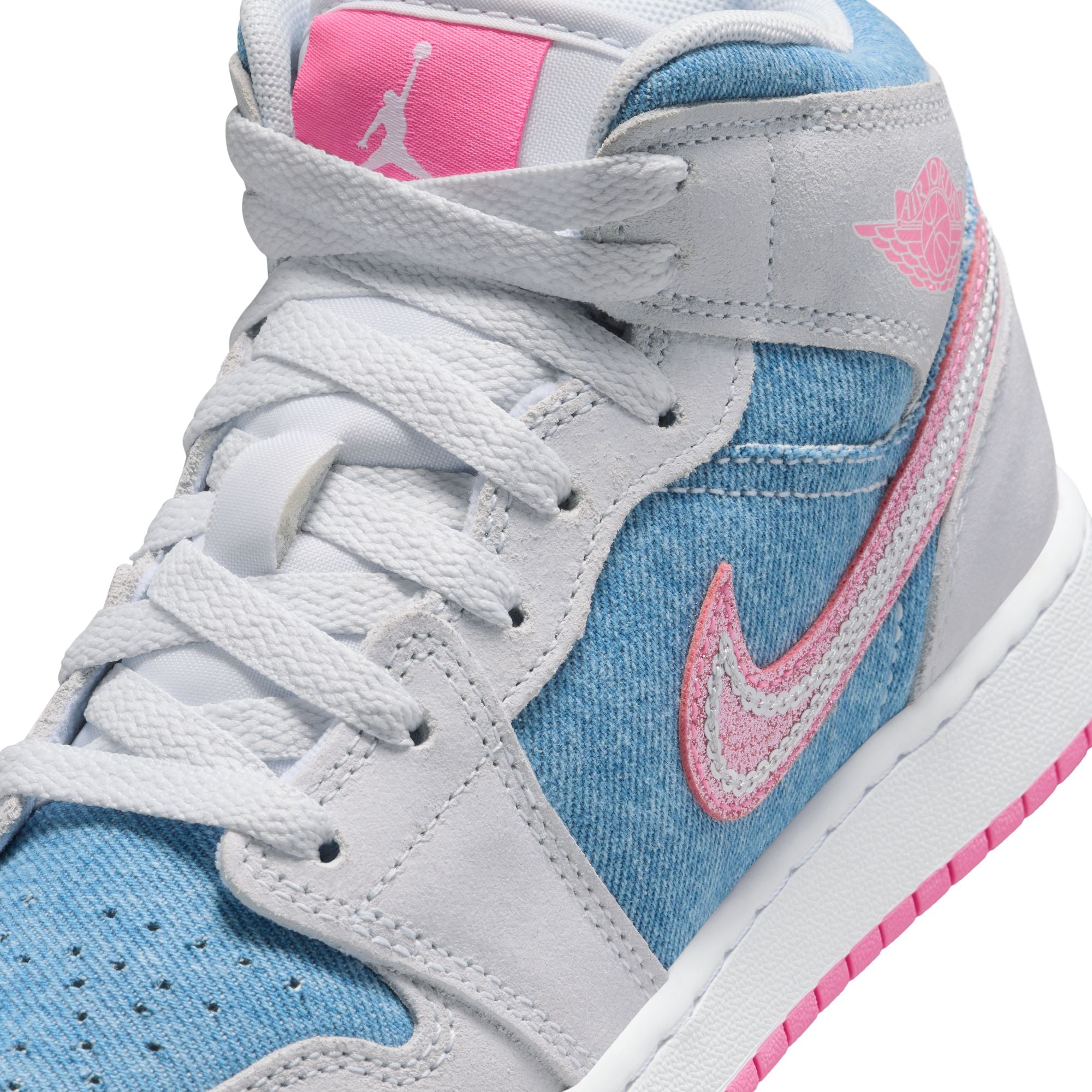 KIDS AIR JORDAN 1 MID SE GS (COBALT BLISS/PINK GLOW/WHITE)