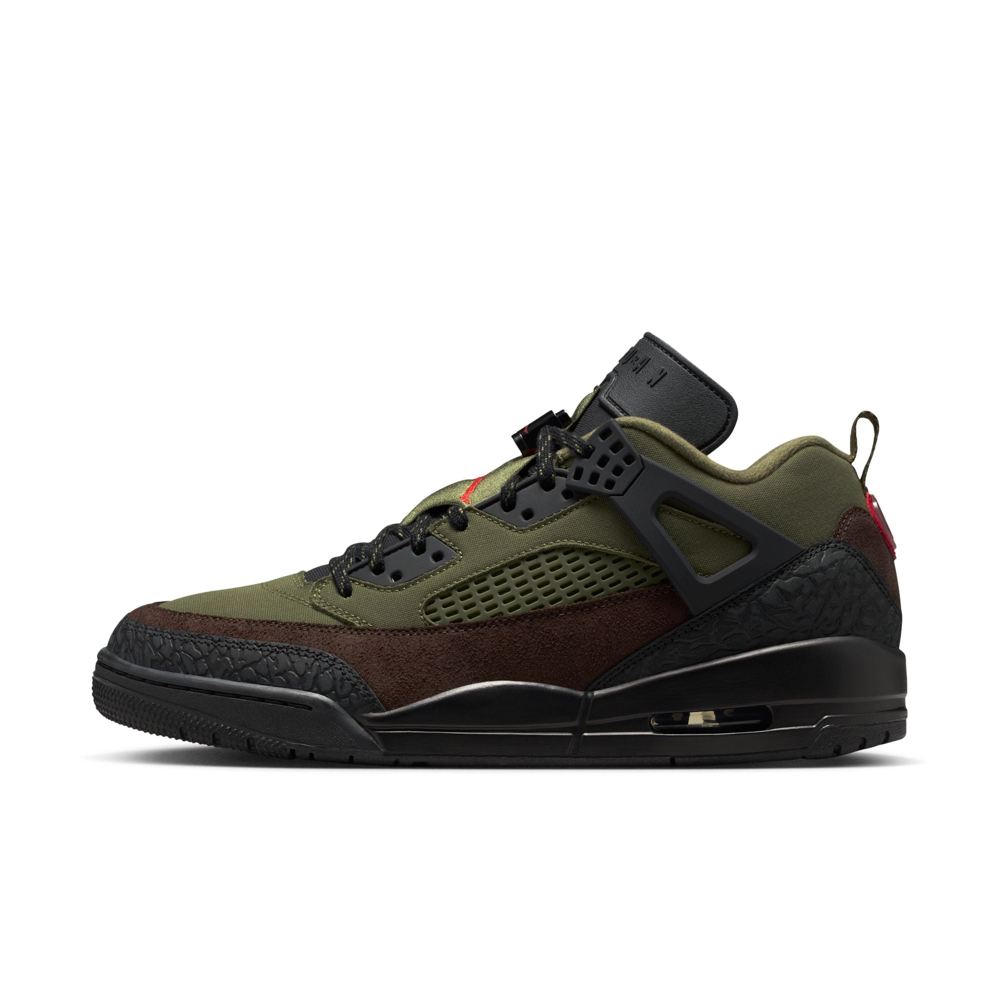 MENS JORDAN SPIZIKE LOW (MEDIUM OLIVE/UNIVERSITY RED/BLACK)