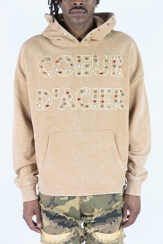 MENS R3BEL DENIM COEUR DACIER HOODIE (KHAKI)