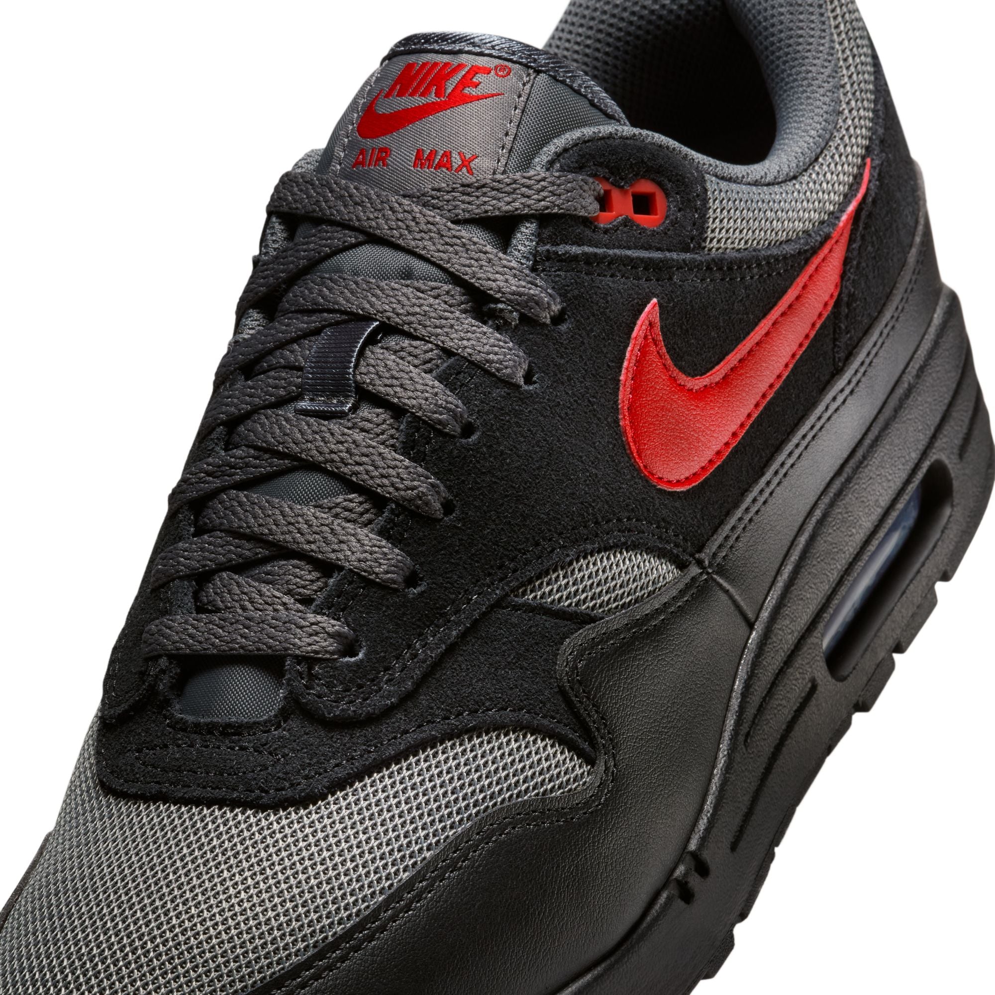 MENS NIKE AIR MAX 1 ESSENTIAL (BLACK/UNIVERSITY RED/IRON GREY)