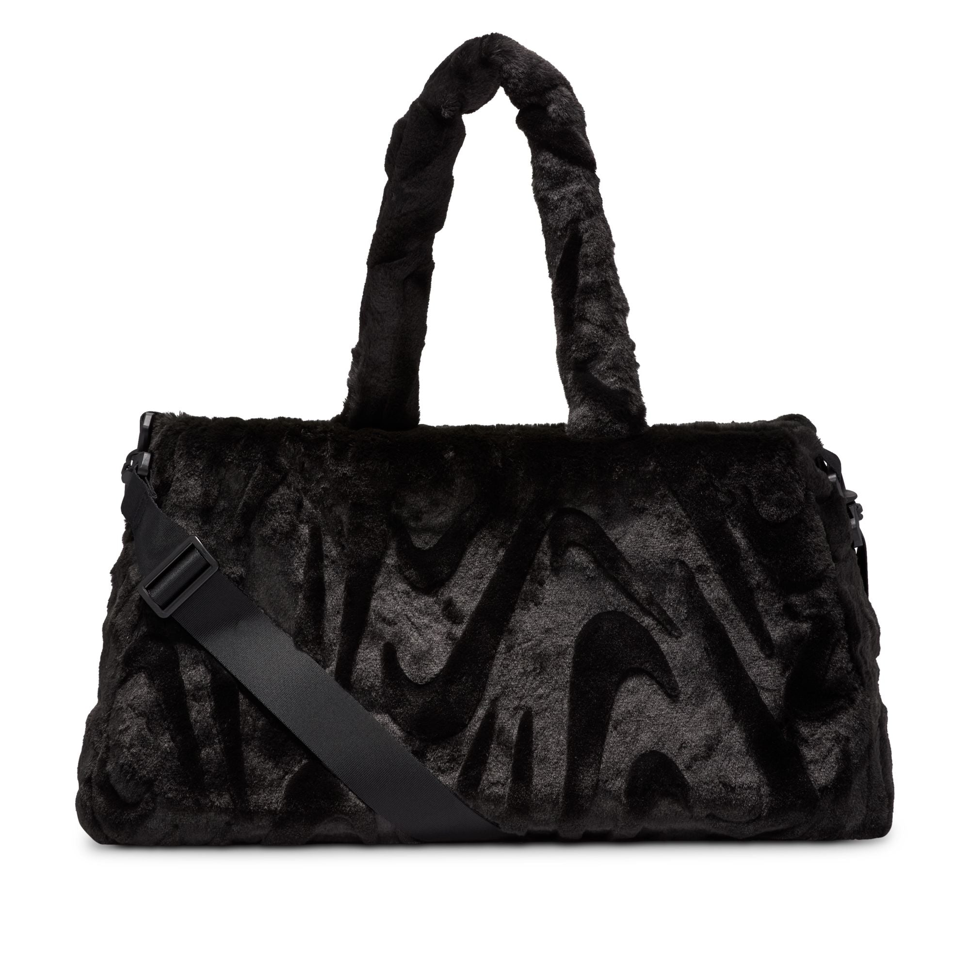 UNISEX NIKE SPORTSWEAR FAUX FUR TOTE (BLACK/METALLIC SILVER)