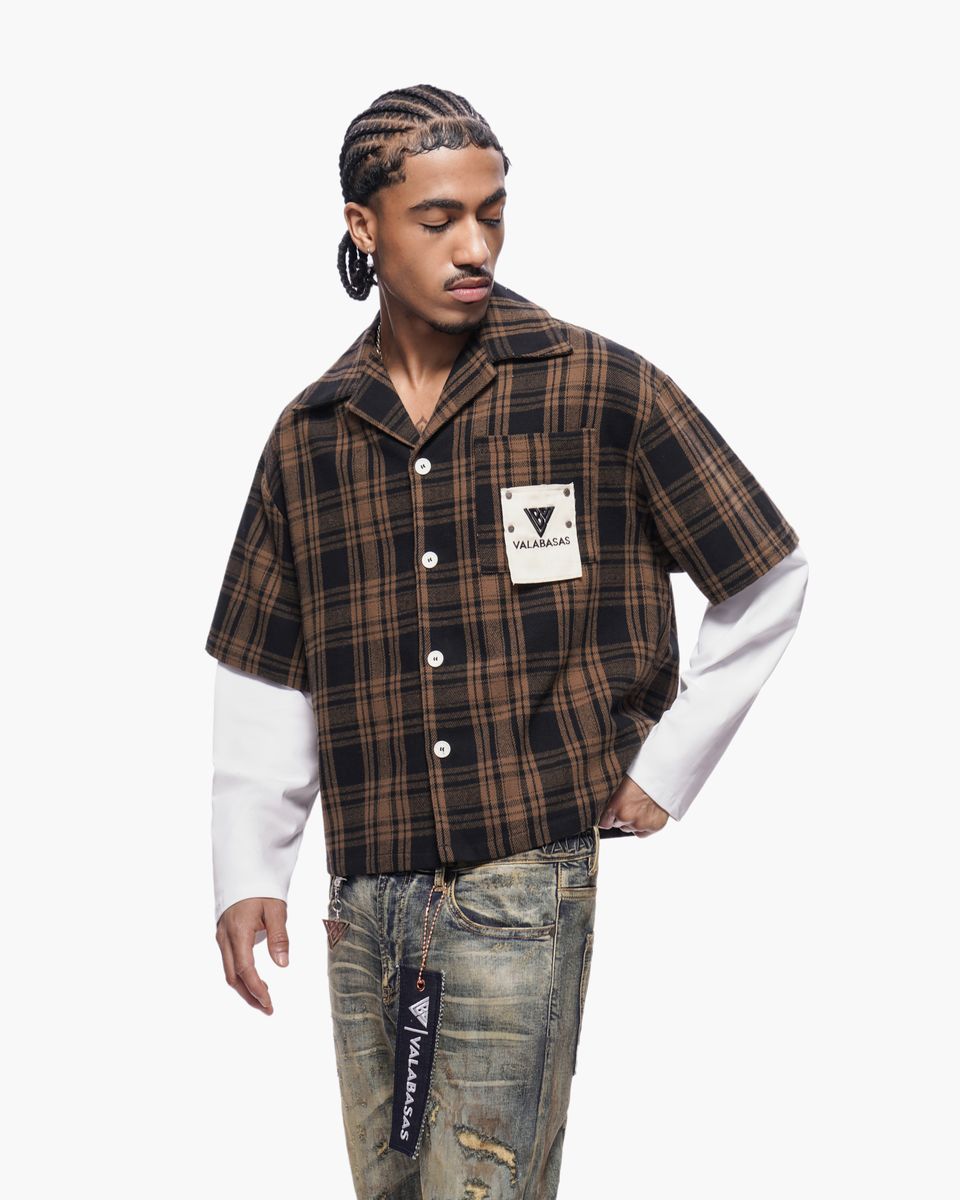 MENS VALABASAS "RIP" DOUBLE LAYERED FLANNEL SHIRT (BROWN)