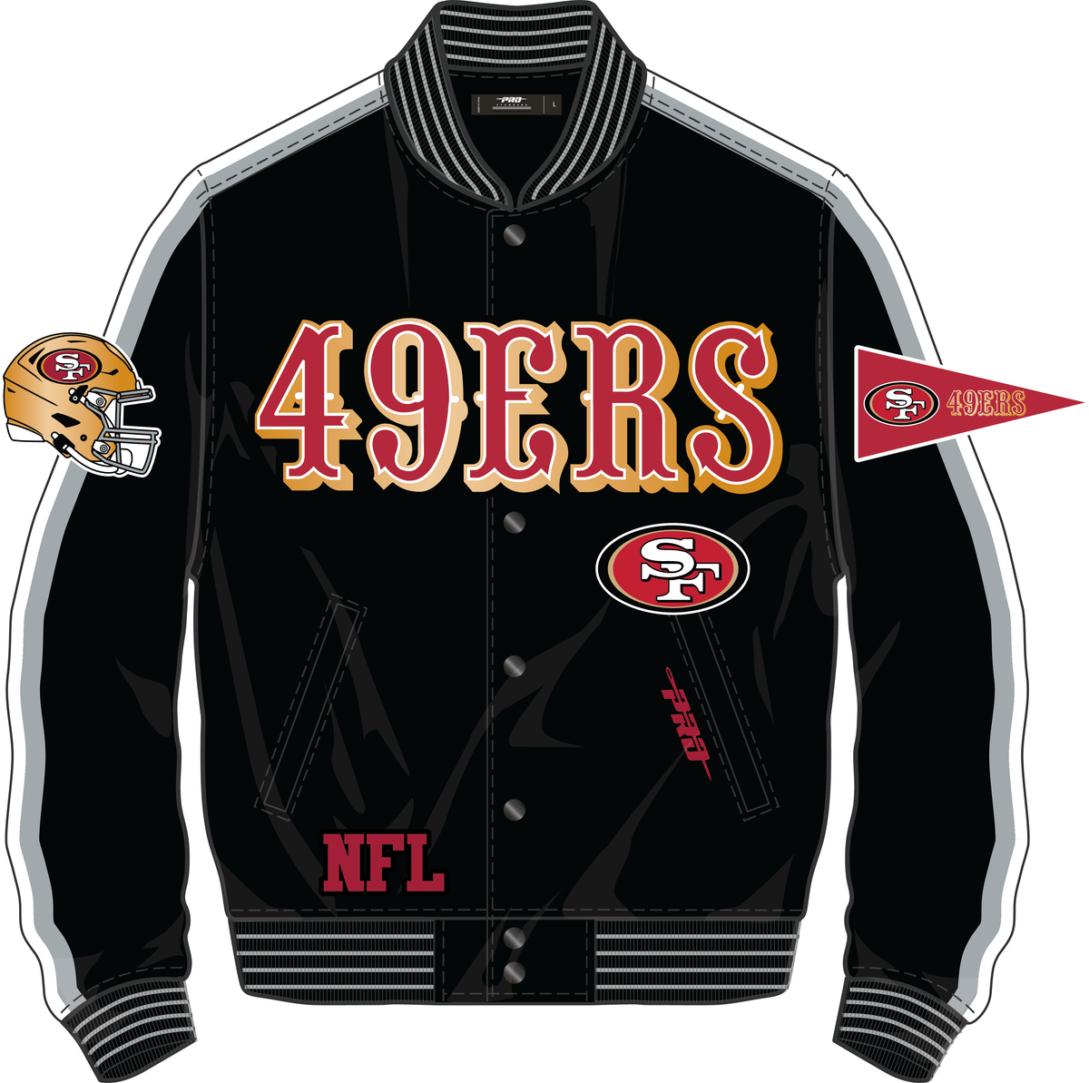 MENS PRO STANDARD SAN FRANCISCO 49ERS PRO GAME DAY M DBL KNIT JACKET (BLACK/SILVER/WHITE)