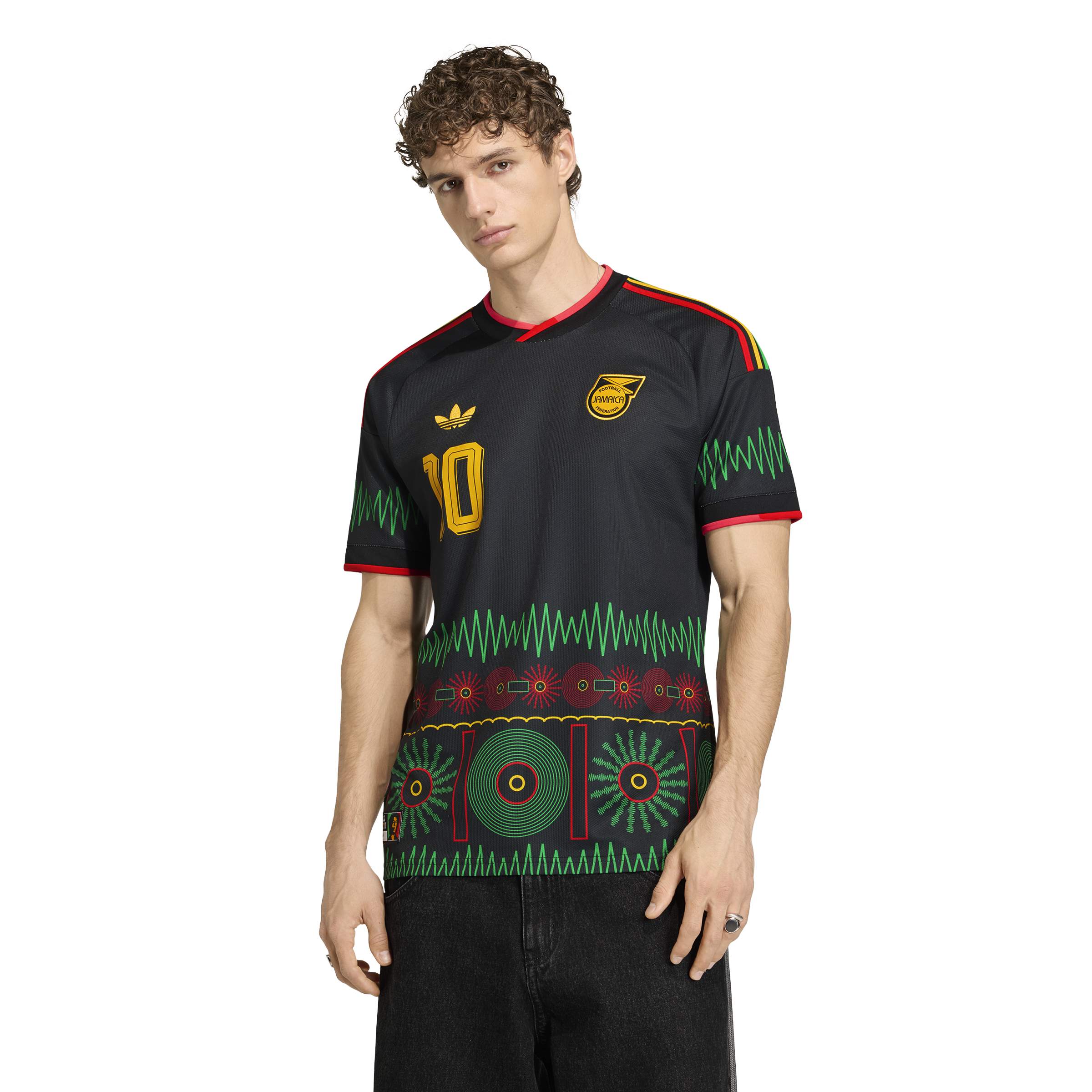 MENS ADIDAS JAMAICA 26 X BOB MARLEY AWAY MARLEY 10 JERSEY (BLACK)