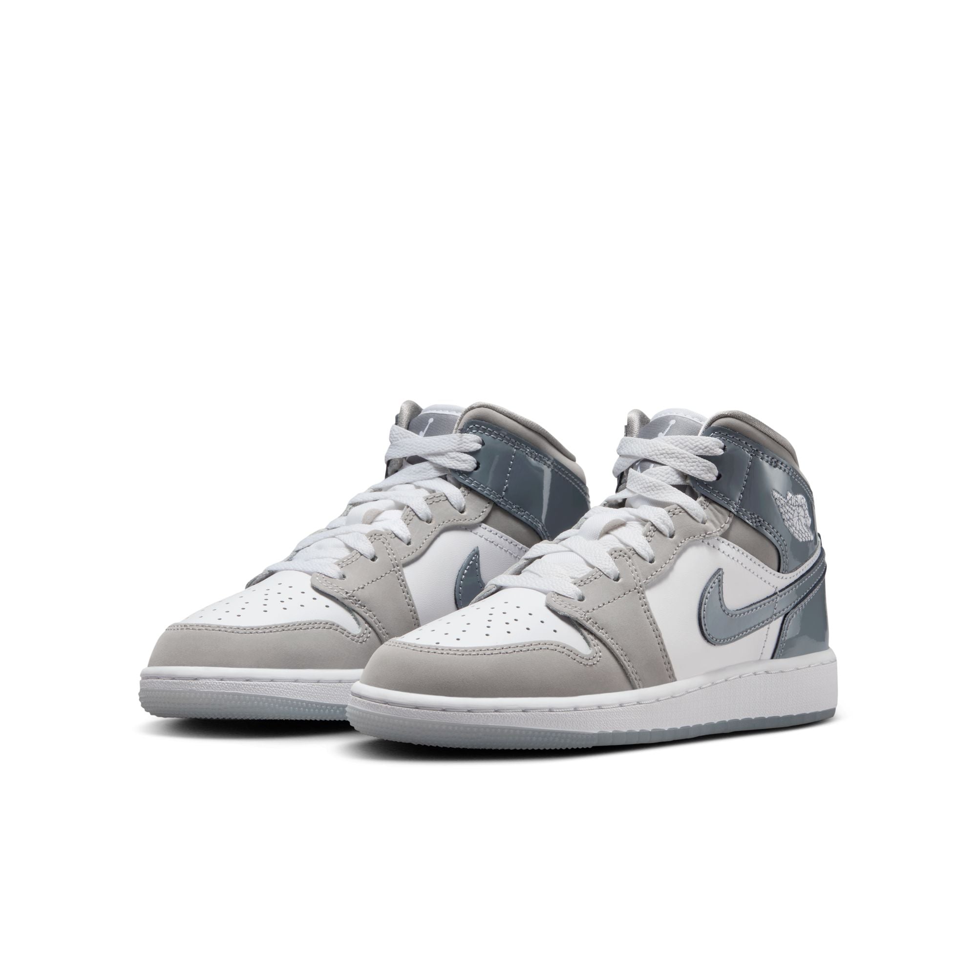 KIDS AIR JORDAN 1 MID SE GS (WHITE/COOL GREY/MEDIUM GREY)