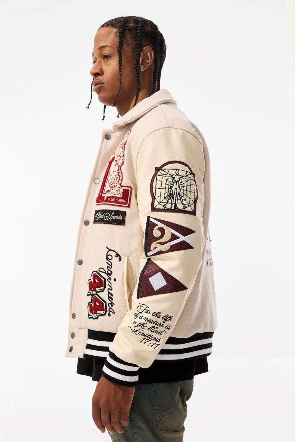 MENS JORDAN CRAIG CARPE DIEM VARSITY JACKET (BONE)