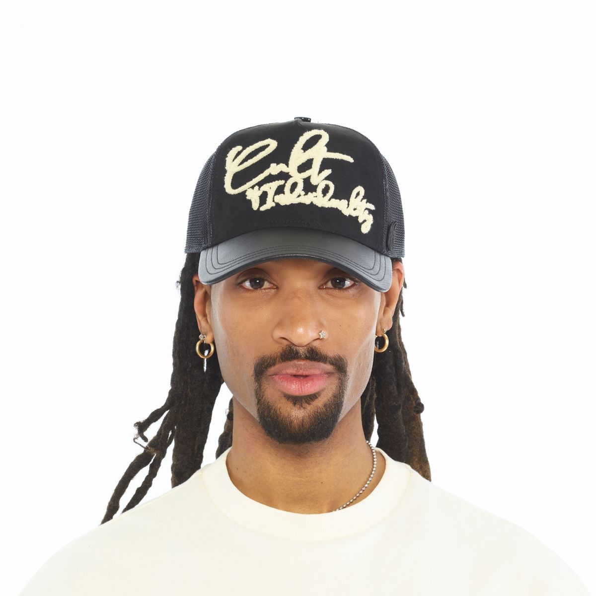 CULT MESH BACK TRUCKER CURVED VISOR " GRASSHOPPER EMB HAT " (BLACK)
