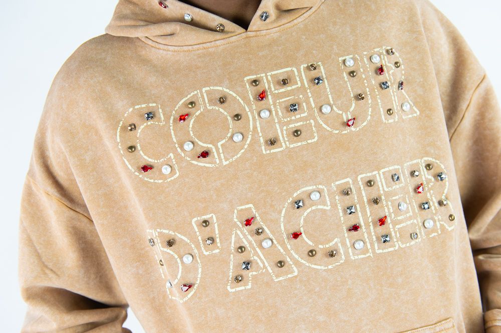 MENS R3BEL DENIM COEUR DACIER HOODIE (KHAKI)