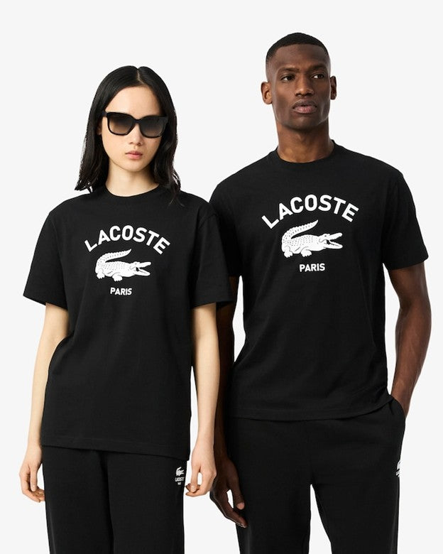UNISEX LACOSTE SIGNATURE PRINT COTTON T-SHIRT (BLACK)
