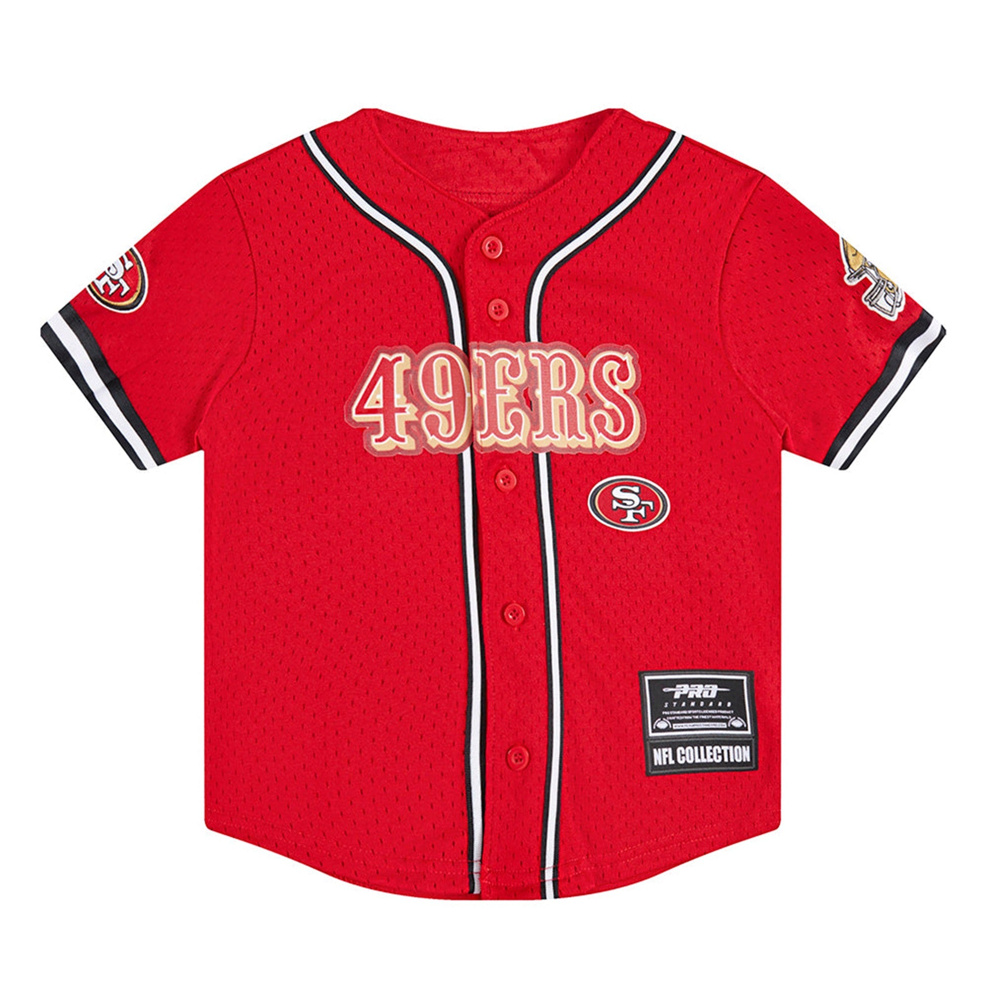 KIDS PRO STANDARD NFL SAN FRANCISCO 49ERS CLASSIC LITTLE BOYS MESH BUTTON DOWN SHIRT (RED/BLACK)
