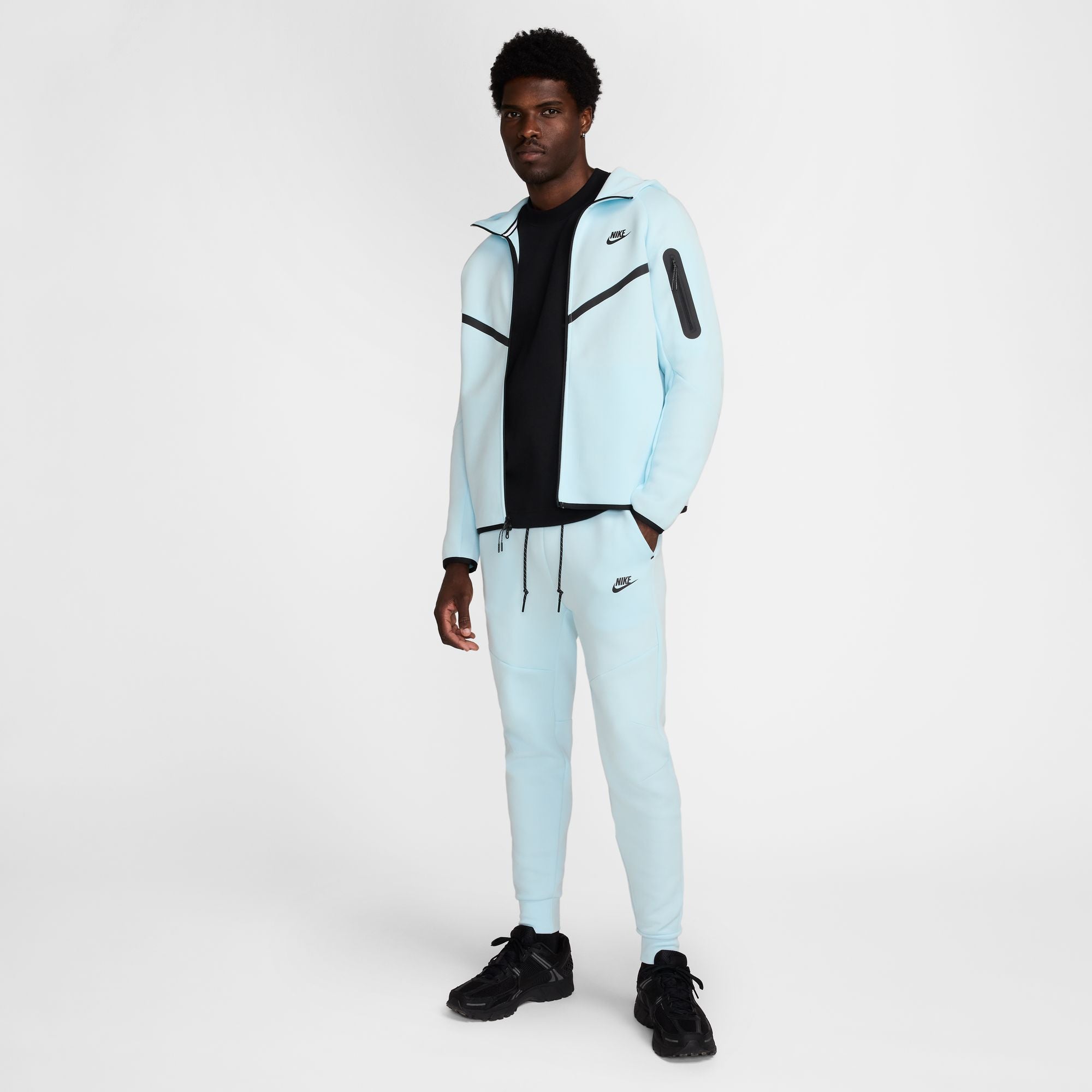 MENS NIKE TECH FLEECE FULL-ZIP WINDRUNNER WARMUP (GLACIER BLUE/BLACK)