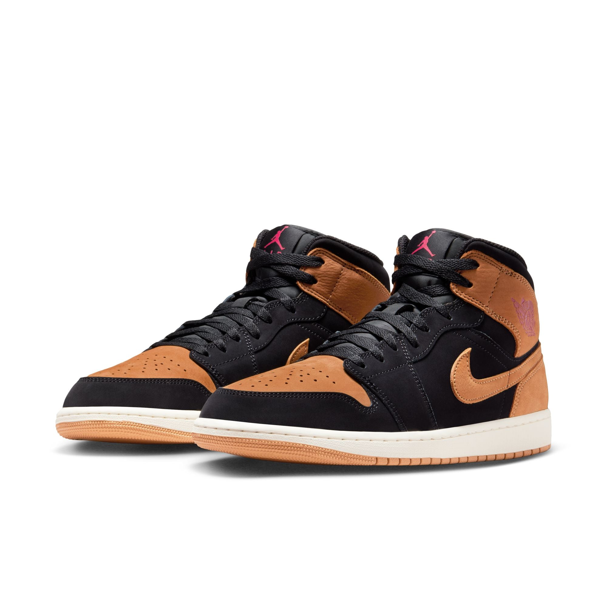 MENS AIR JORDAN 1 MID SE (BLACK/FLAX/VARSITY RED/SAIL)