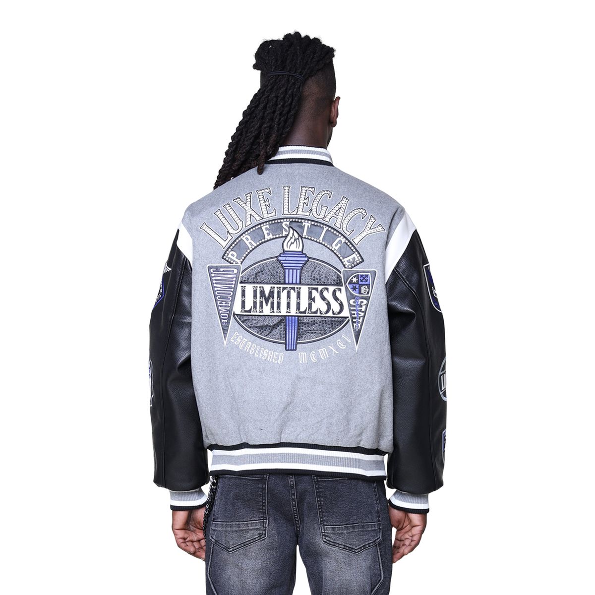 MENS SMOKE RISE LUXE LEGACY WOOL VARSITY JACKET (HEATHER GREY)