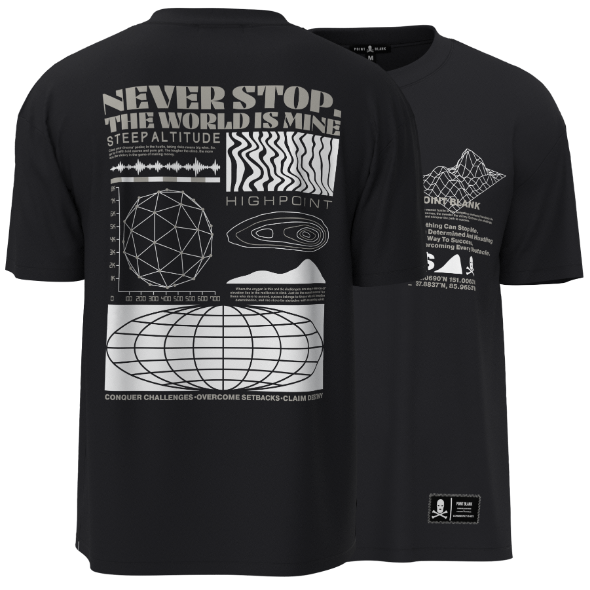 MENS POINT BLANK NEVER STOP LUXE T-SHIRT (BLACK/WHITE)