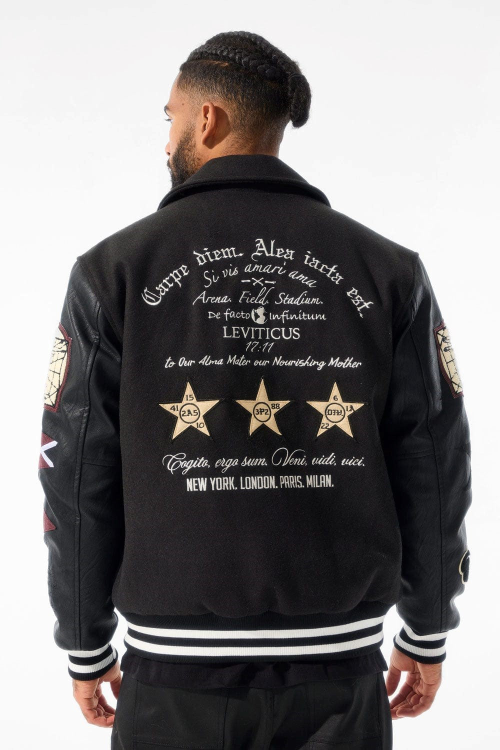 MENS JORDAN CRAIG CARPE DIEM VARSITY JACKET (BLACK)