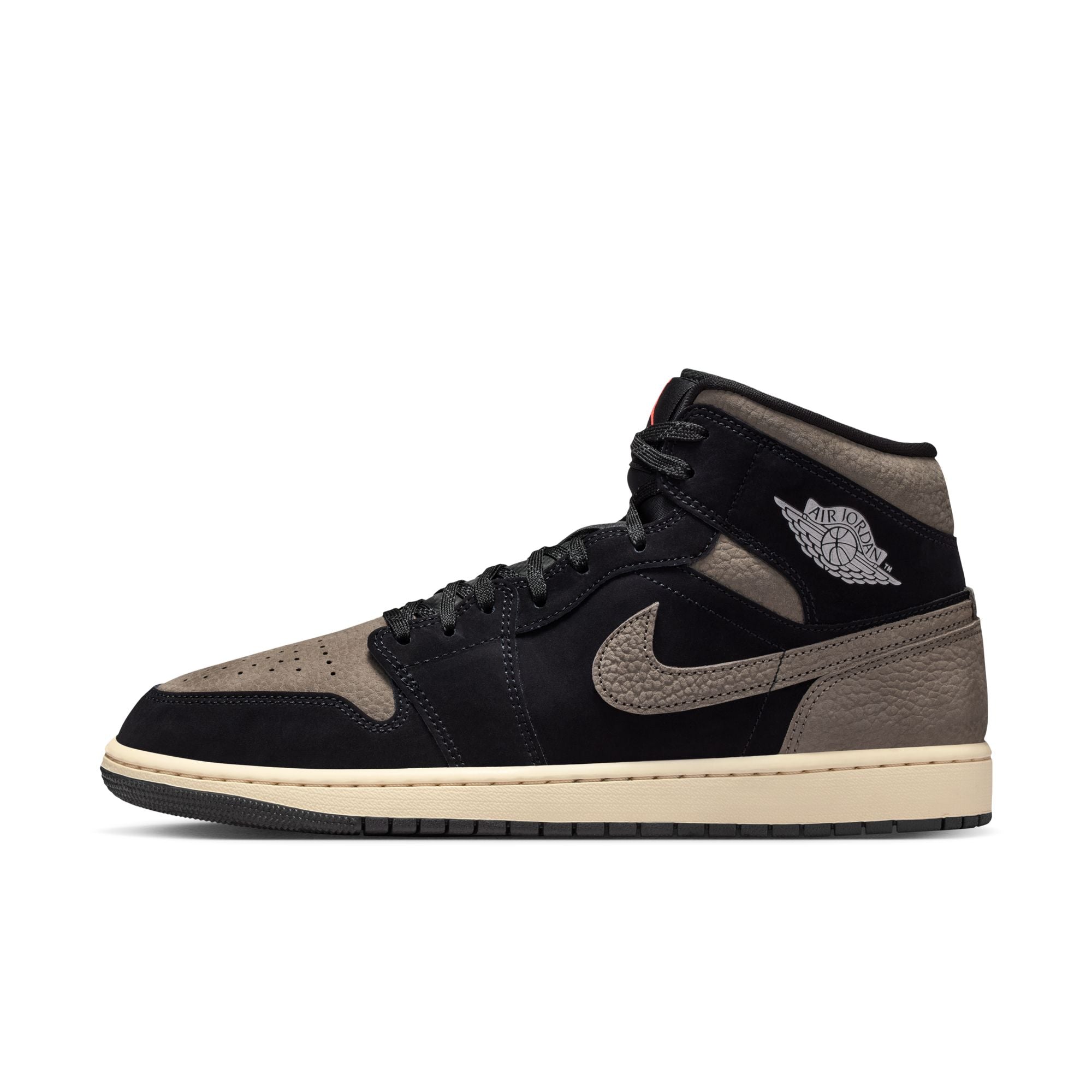 MENS AIR JORDAN 1 MID SE (BLACK/OLIVE GREY/LT WILD MANGO)