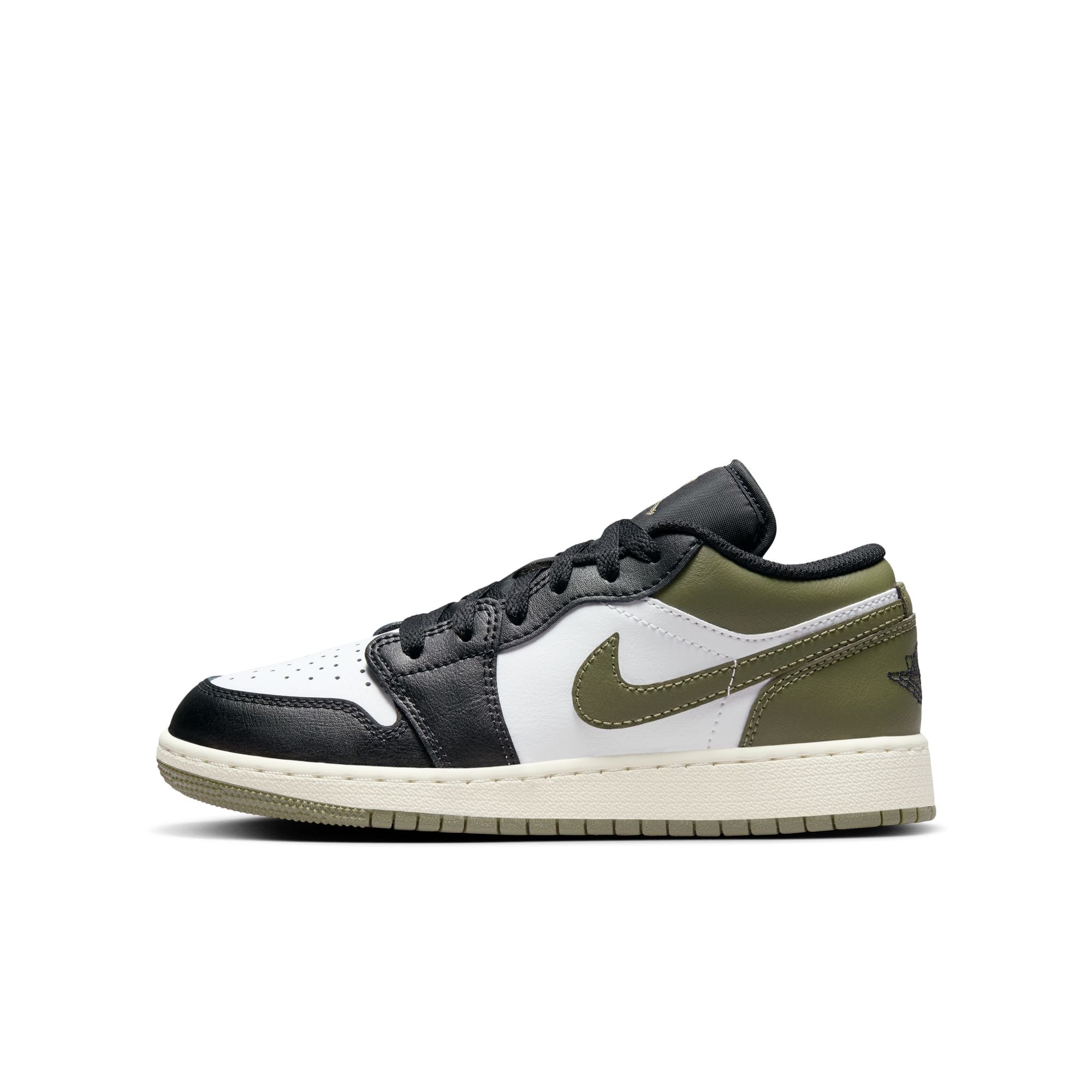 KIDS AIR JORDAN 1 LOW GS (BLACK/WHITE/MEDIUM OLIVE)