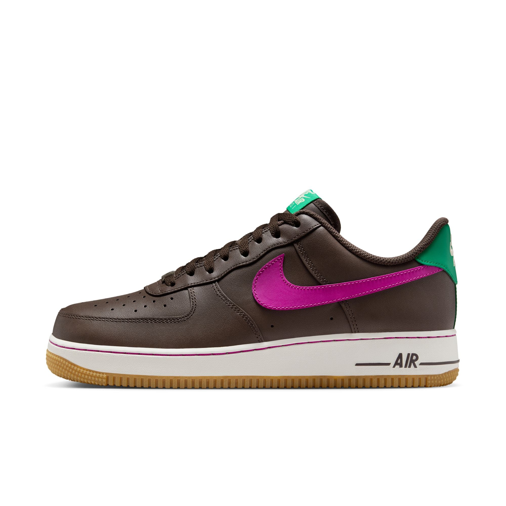 MENS NIKE AIR FORCE 1 '07 (BAROQUE BROWN/VIVID PURPLE/STADIUM GREEN)