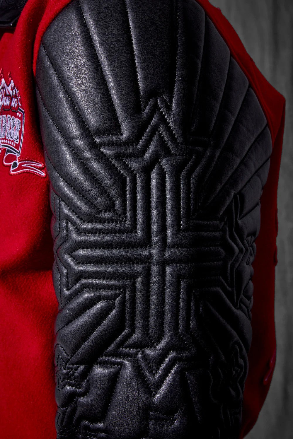 MENS JORDAN CRAIG SMOKE & MIRRORS VARSITY JACKET (BRED)