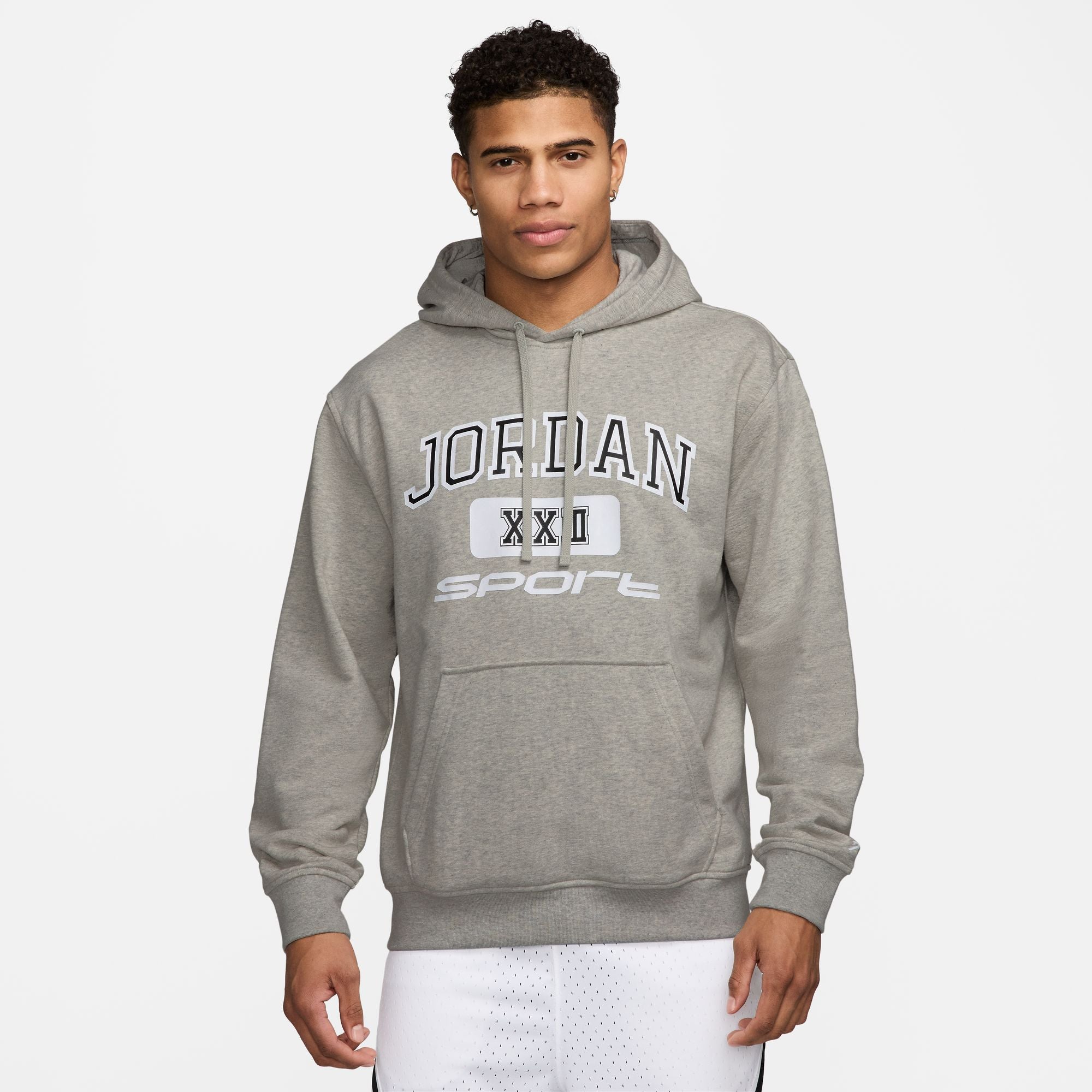 MENS JORDAN DRI-FIT SPORT CROSSOVER PULLOVER HOODIE (GREY HEATHER/WHITE)