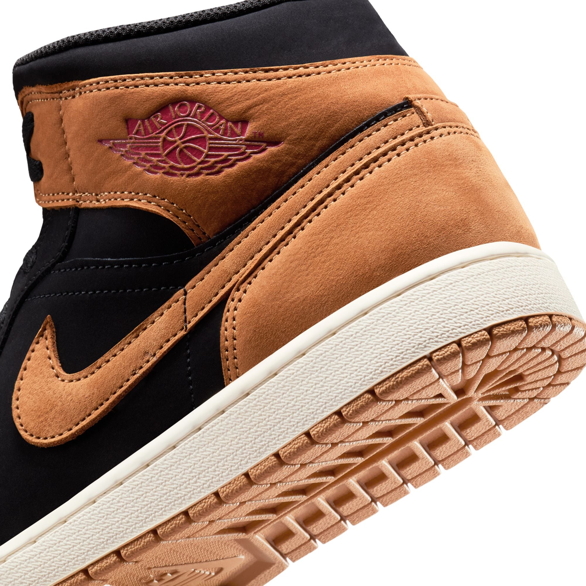MENS AIR JORDAN 1 MID SE (BLACK/FLAX/VARSITY RED/SAIL)